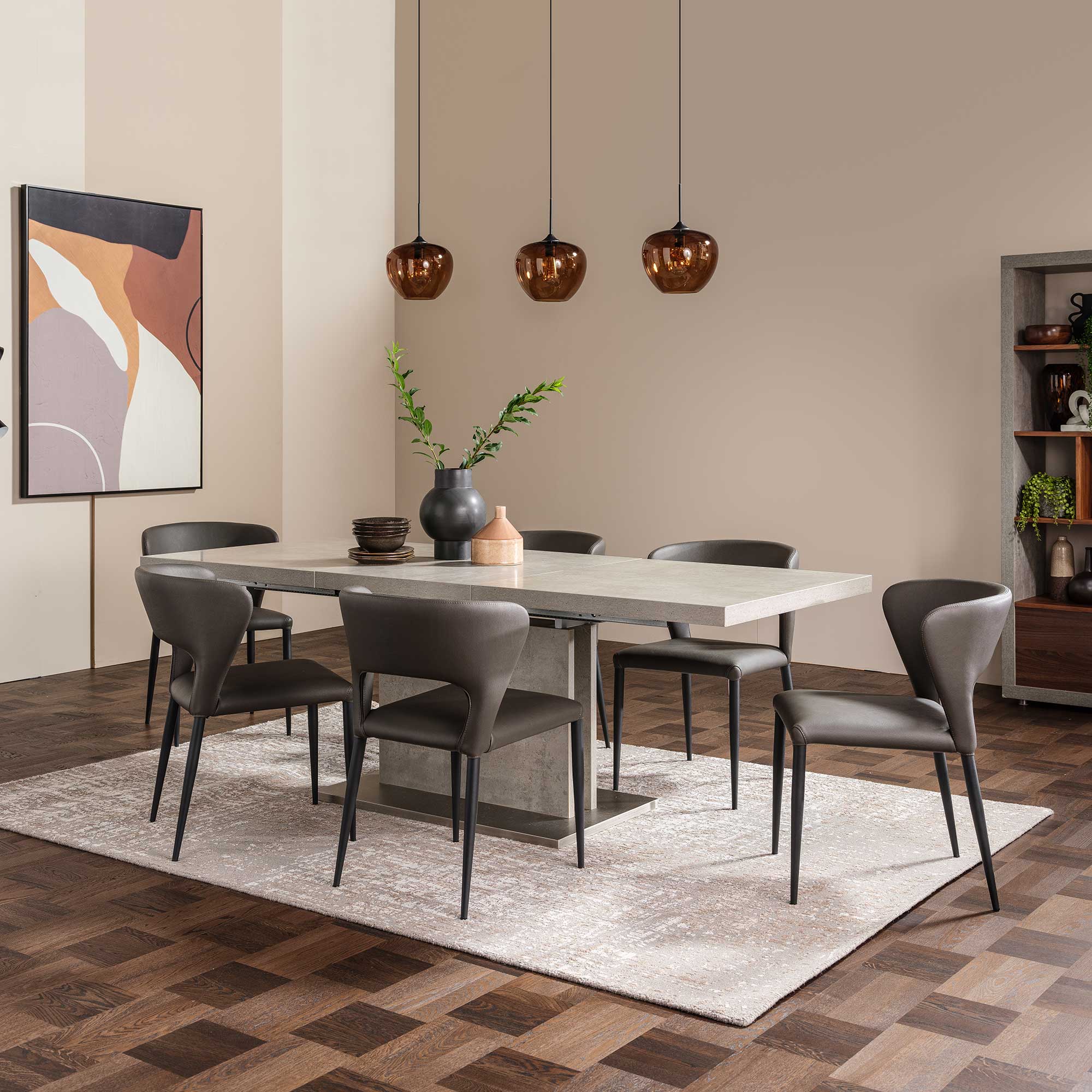 Halmstad 160cm Extended Dining Table+6 Rin Chairs, Grey | Barker & Stonehouse