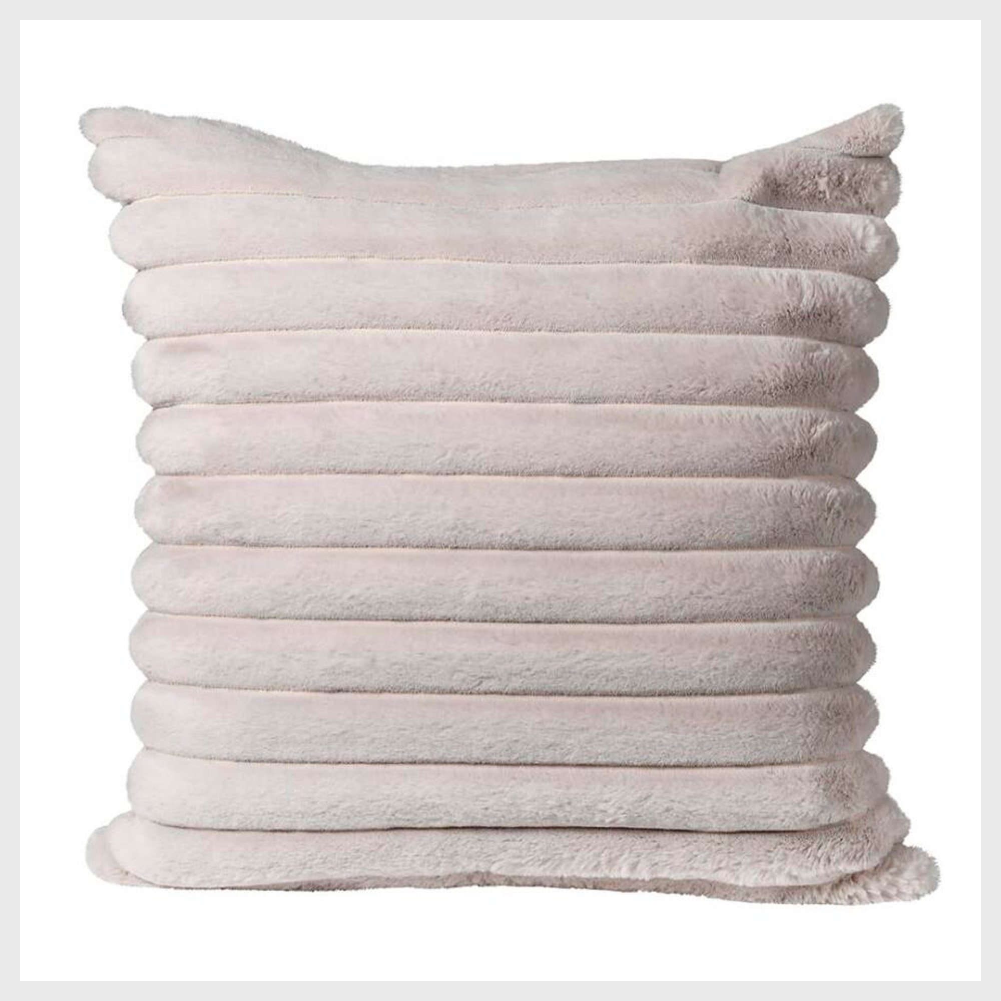 MINK RIBBED FAUX FUR CUSHION, Square, Neutral Polyester | Barker & Stonehouse