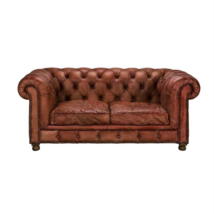 Timothy Oulton Westminster Feather Chesterfield Sofa 2 Seater, Red Leather | Barker & Stonehouse