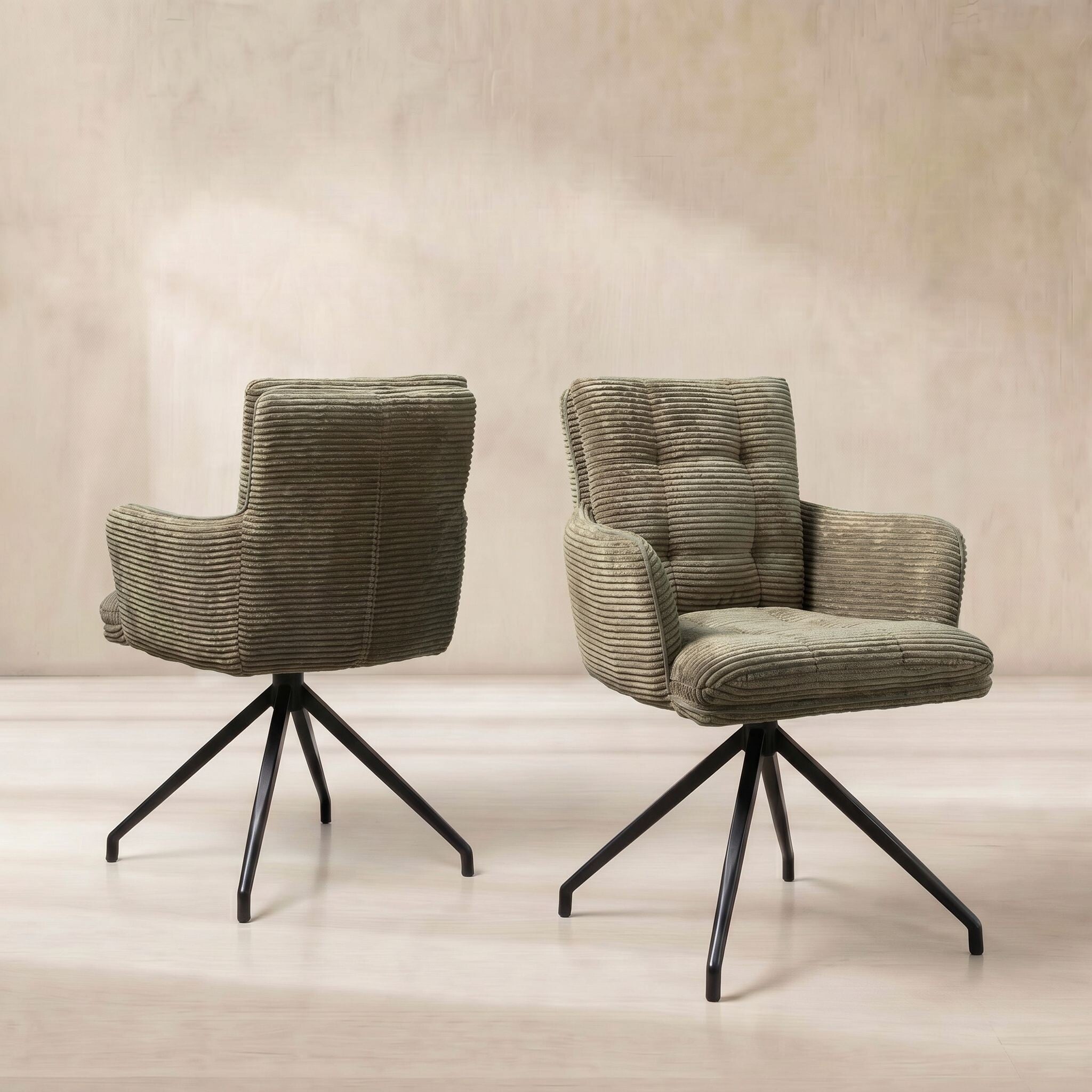 Odine swivel dining chair in green velvet