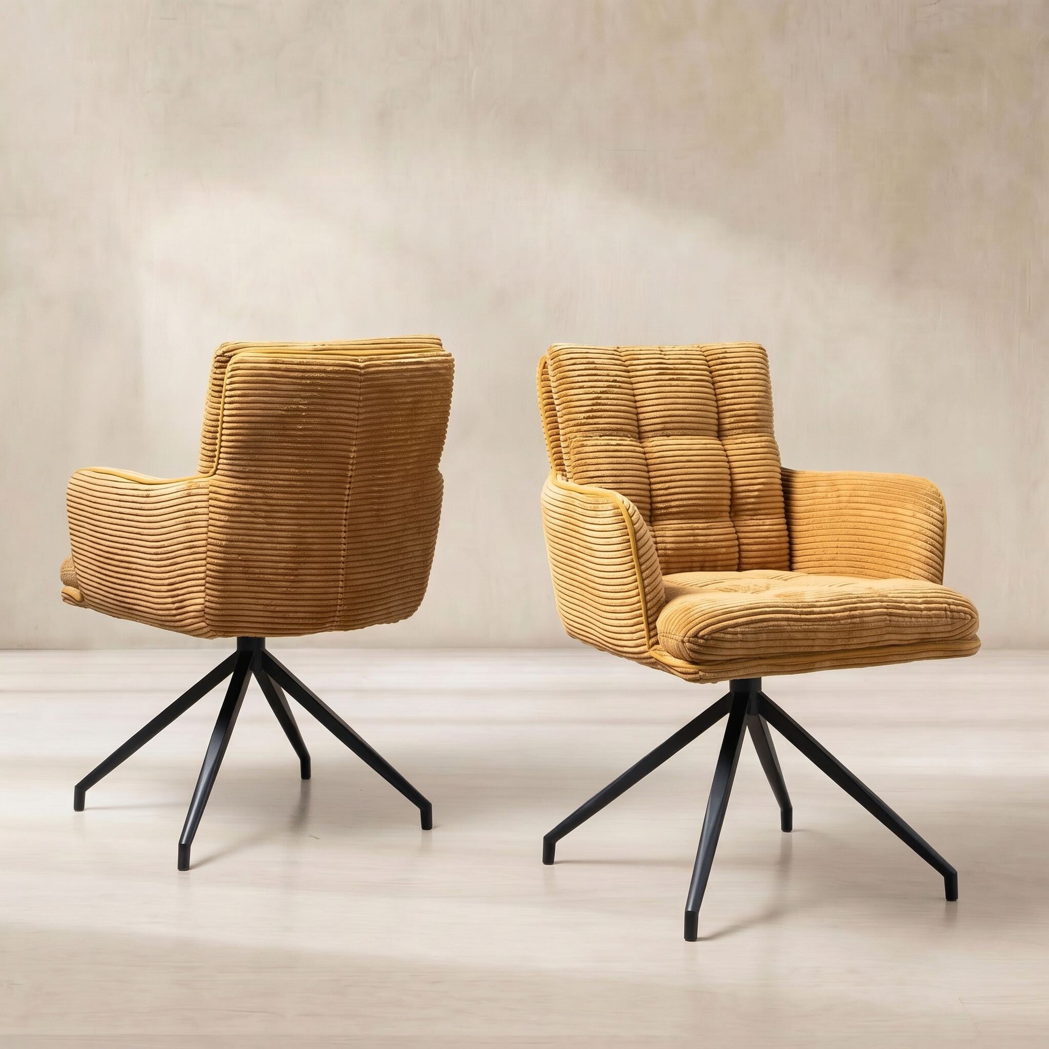 Odine swivel dining chair in yellow velvet