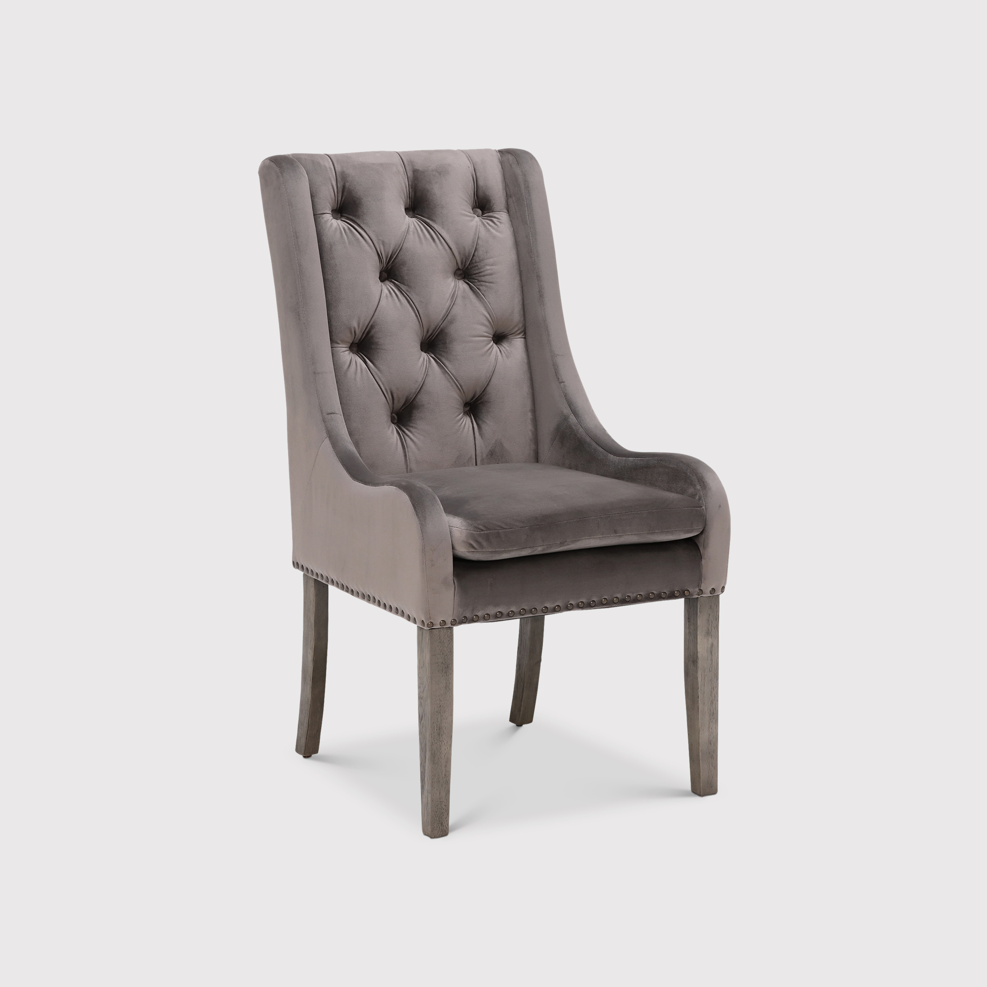 Ophelia Grey Velvet Buttoned Dining Chair With Dark Grey Legs, Velutto