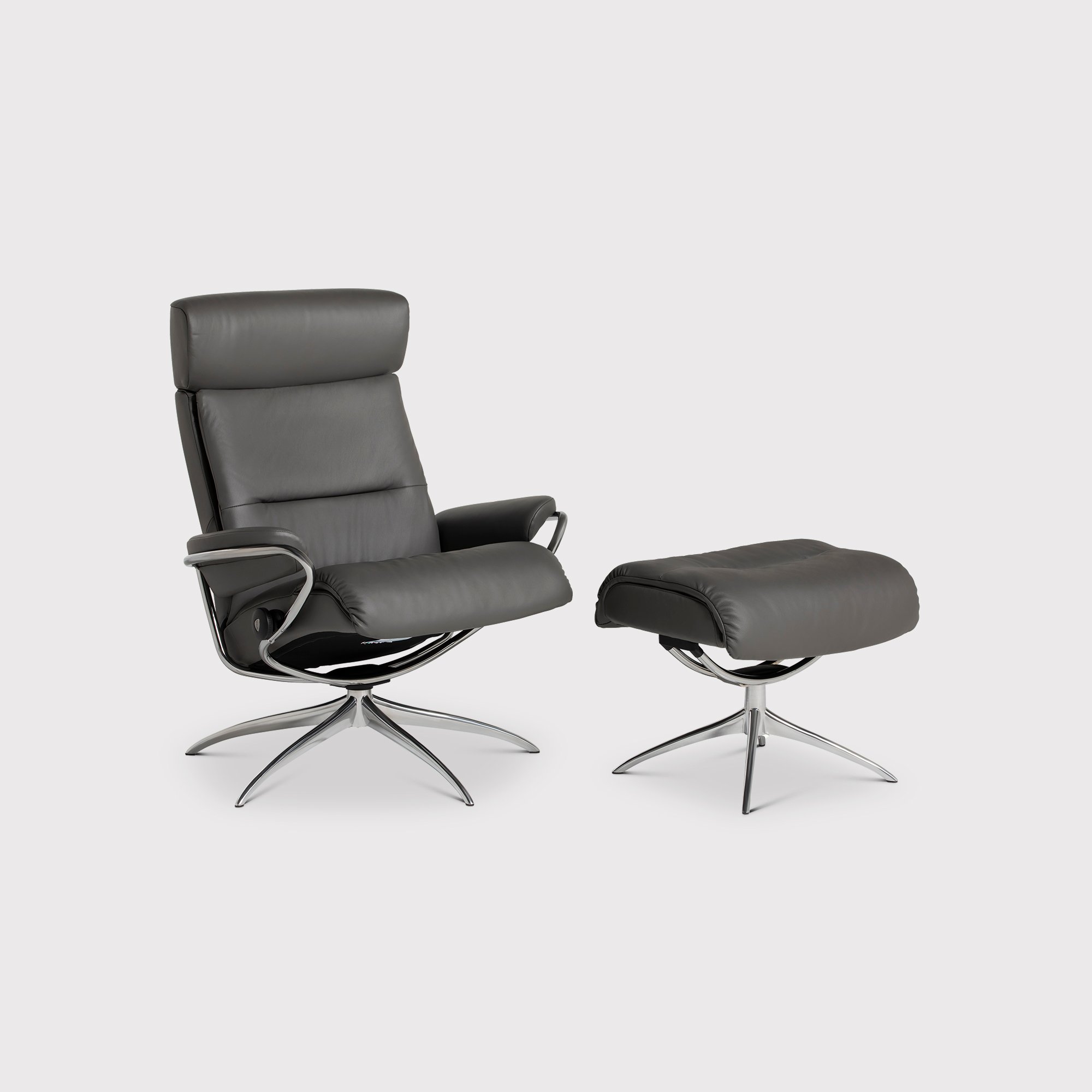 Stressless Tokyo Recliner Chair W/ Adjustable Headrest+ Fst, Grey Leather | Barker & Stonehouse