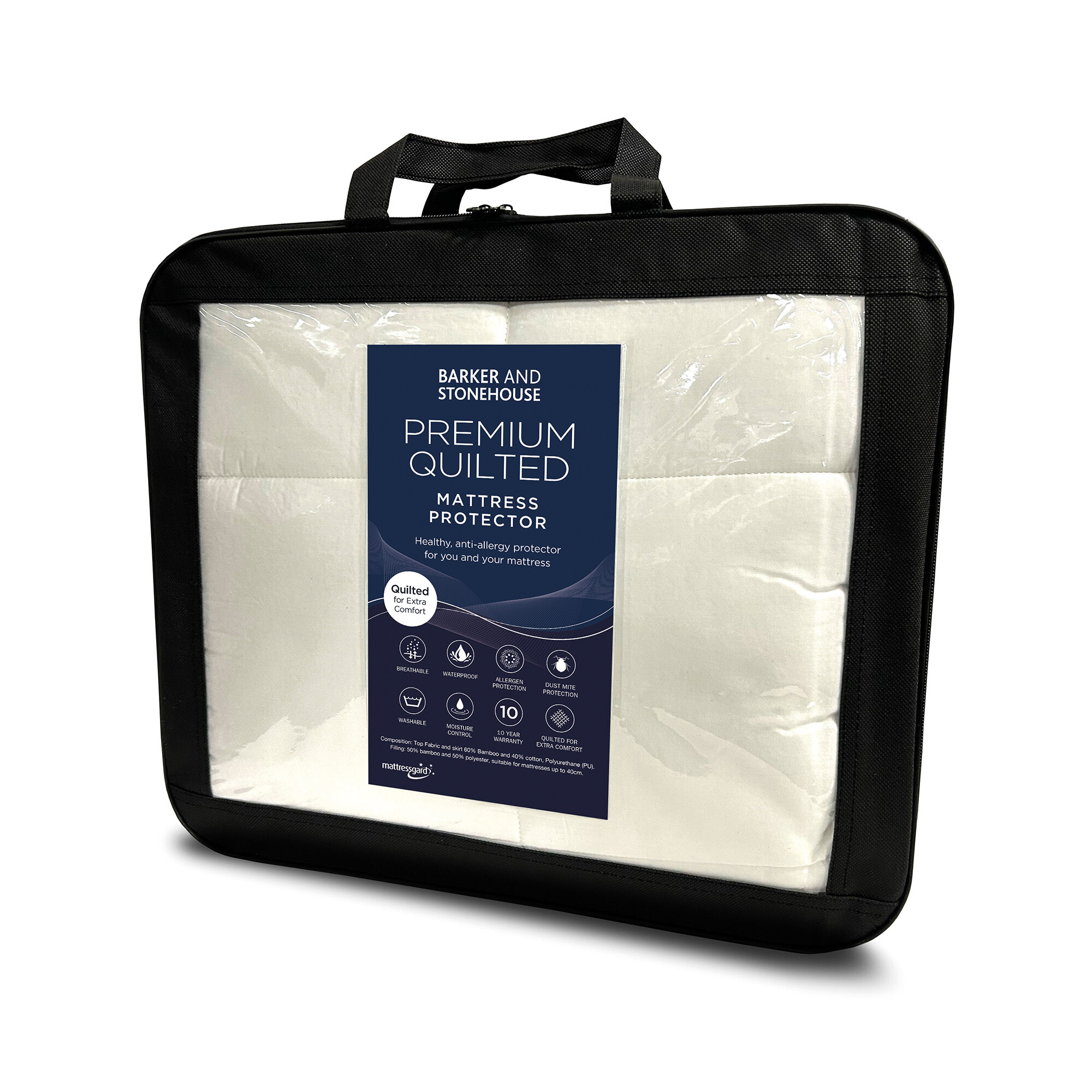 Premium Quilted Super King Size Mattress Protector Superking, White | Barker & Stonehouse