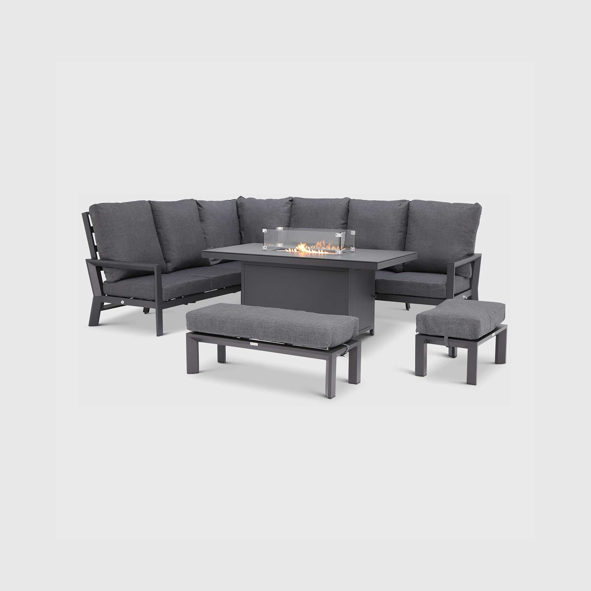 Maine Reclining Corner Dining Set With Fire Pit, Grey | Barker & Stonehouse