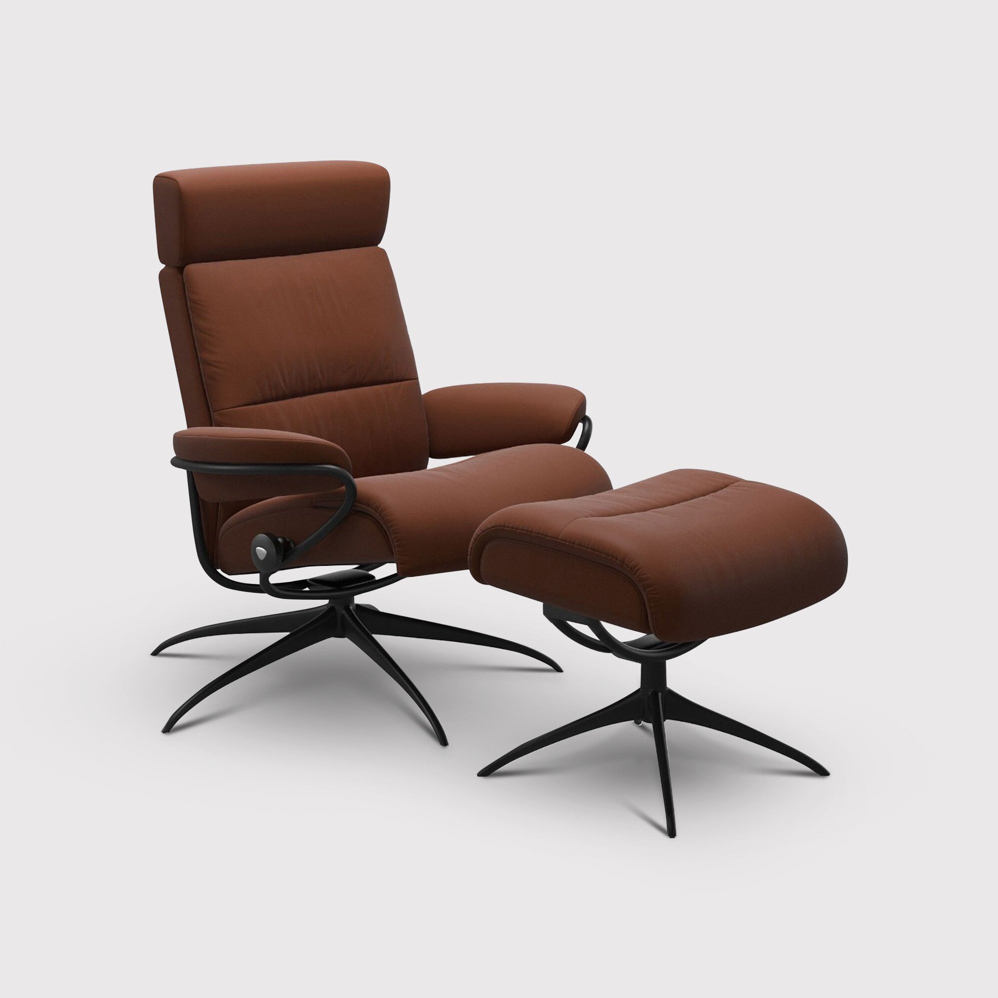 Stressless Tokyo Recliner Chair Adjustable Headrest & Stool, Brown Leather | Barker & Stonehouse