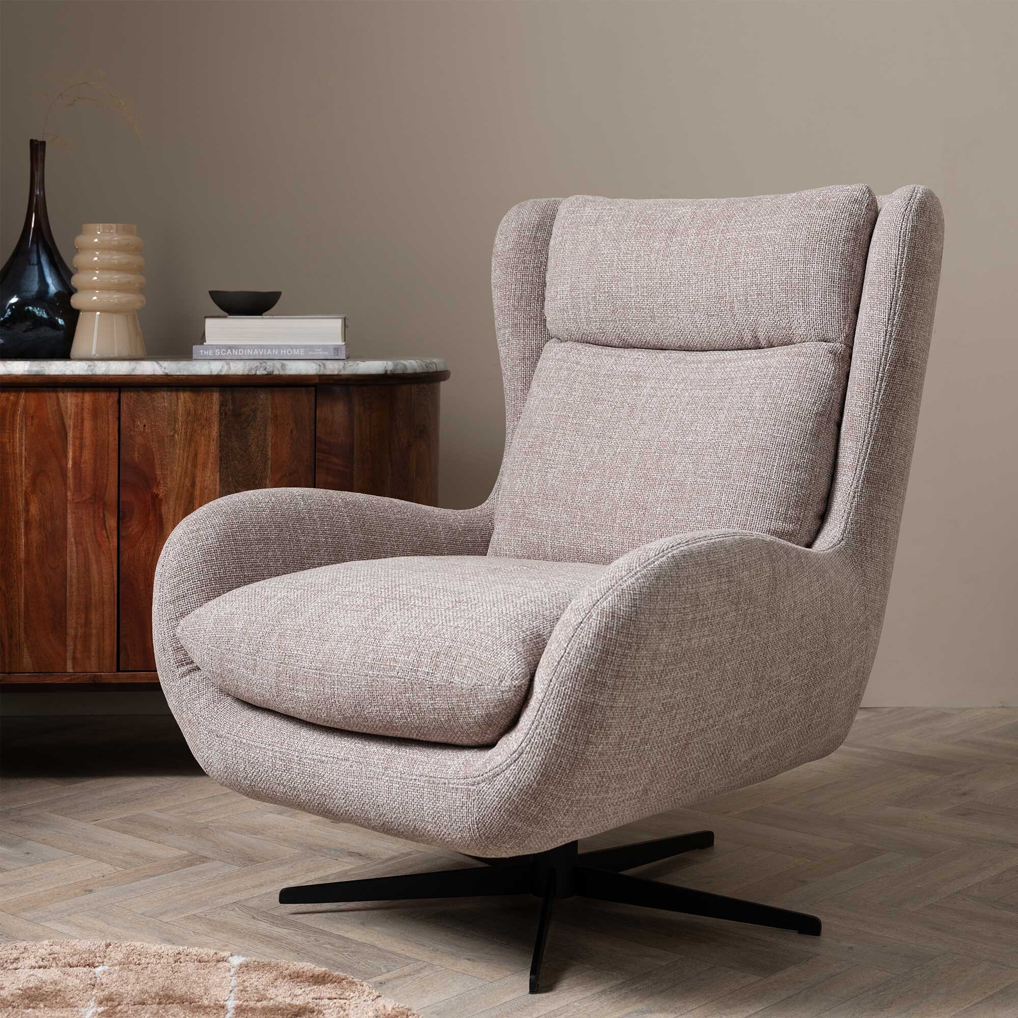 Uma Swivel Armchair, Neutral Boucle | Barker & Stonehouse