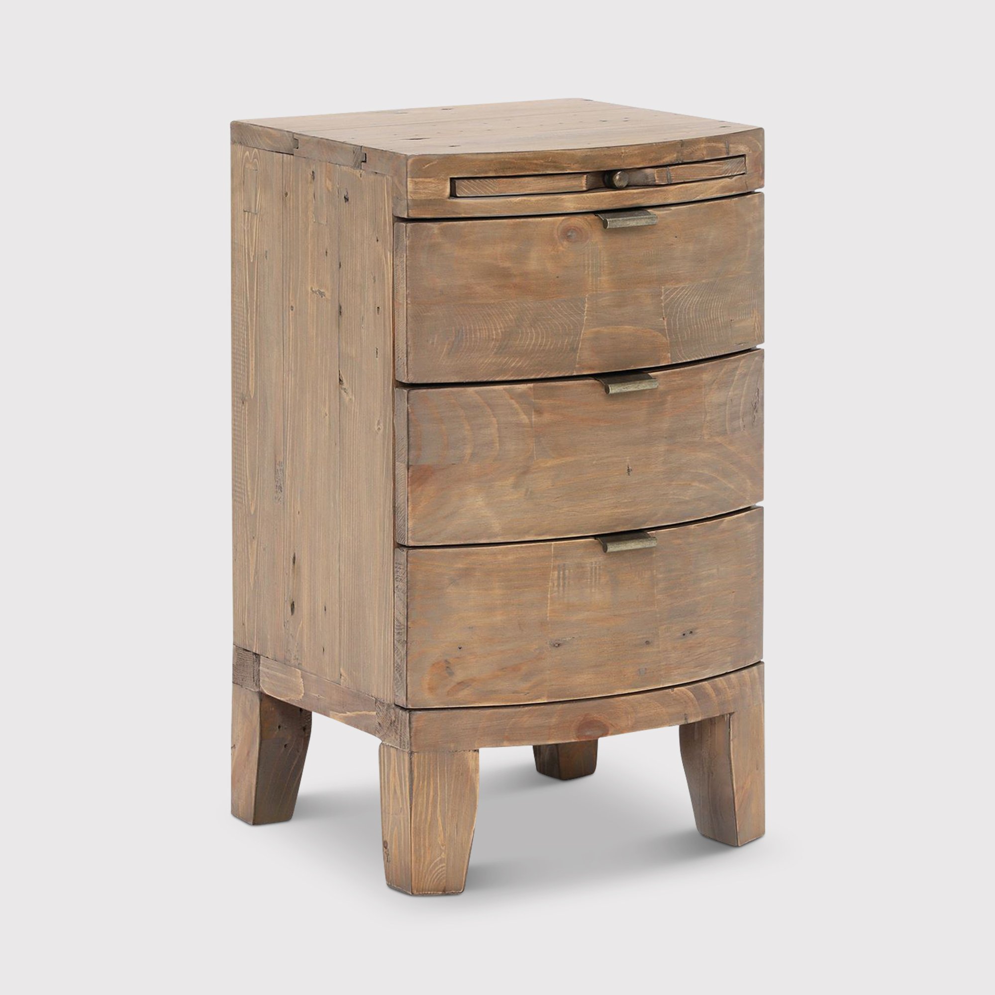 Rye 3 Drawer Bow Front Bedside Table, Neutral Wood | Barker & Stonehouse