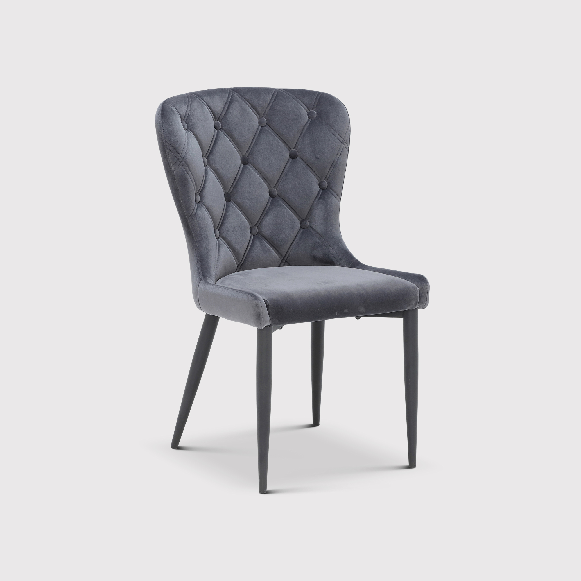 Burnaby Grey Velvet Buttoned Dining Chair, Dark Grey Velvet and Black