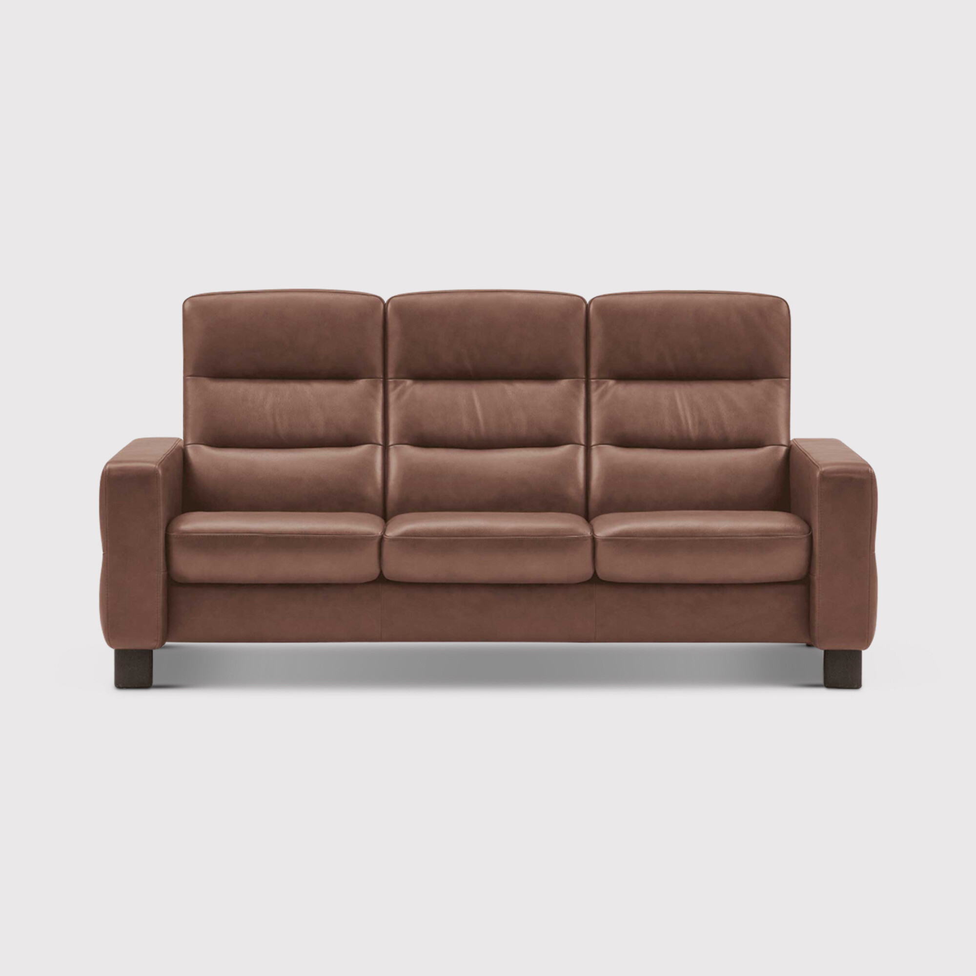 Stressless Wave High Back 3 Seater Recliner Sofa, Brown Leather | Barker & Stonehouse