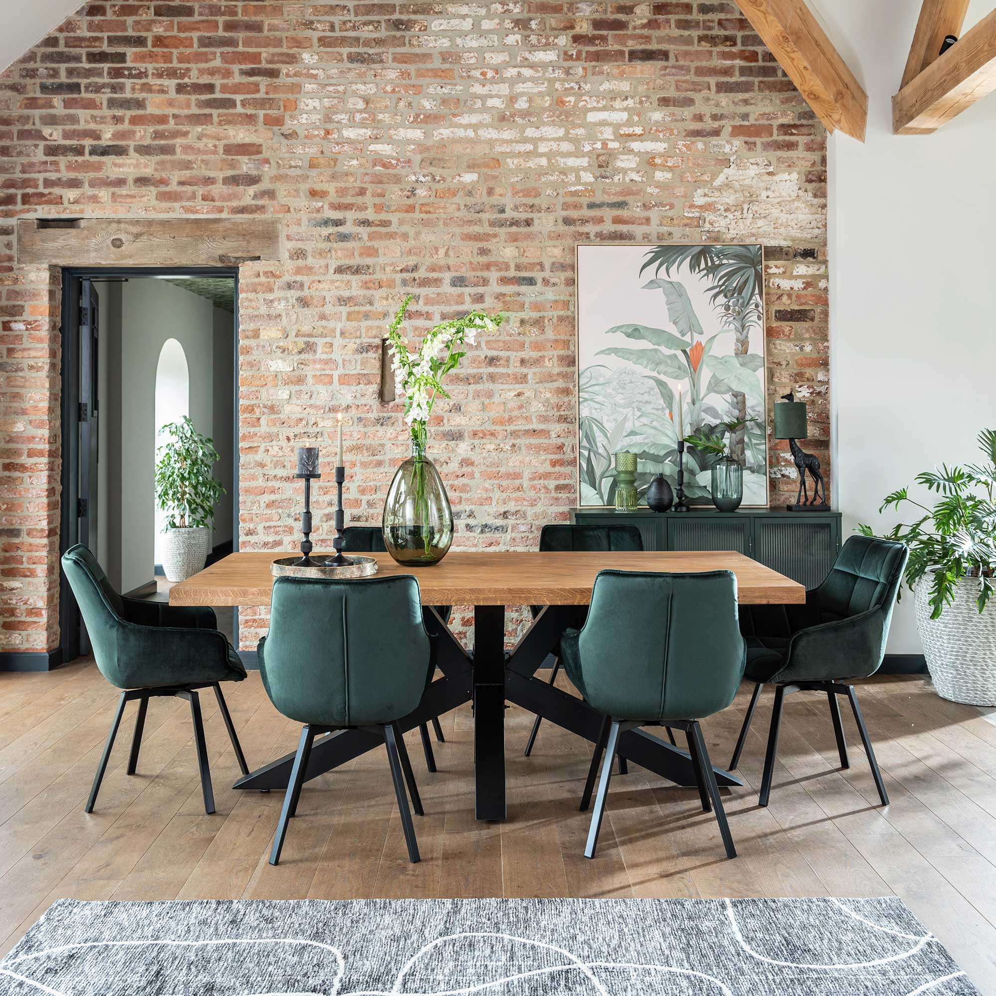 Navarro Star Dining Table 220cm+6 Jasper Chairs, Brown | Barker & Stonehouse