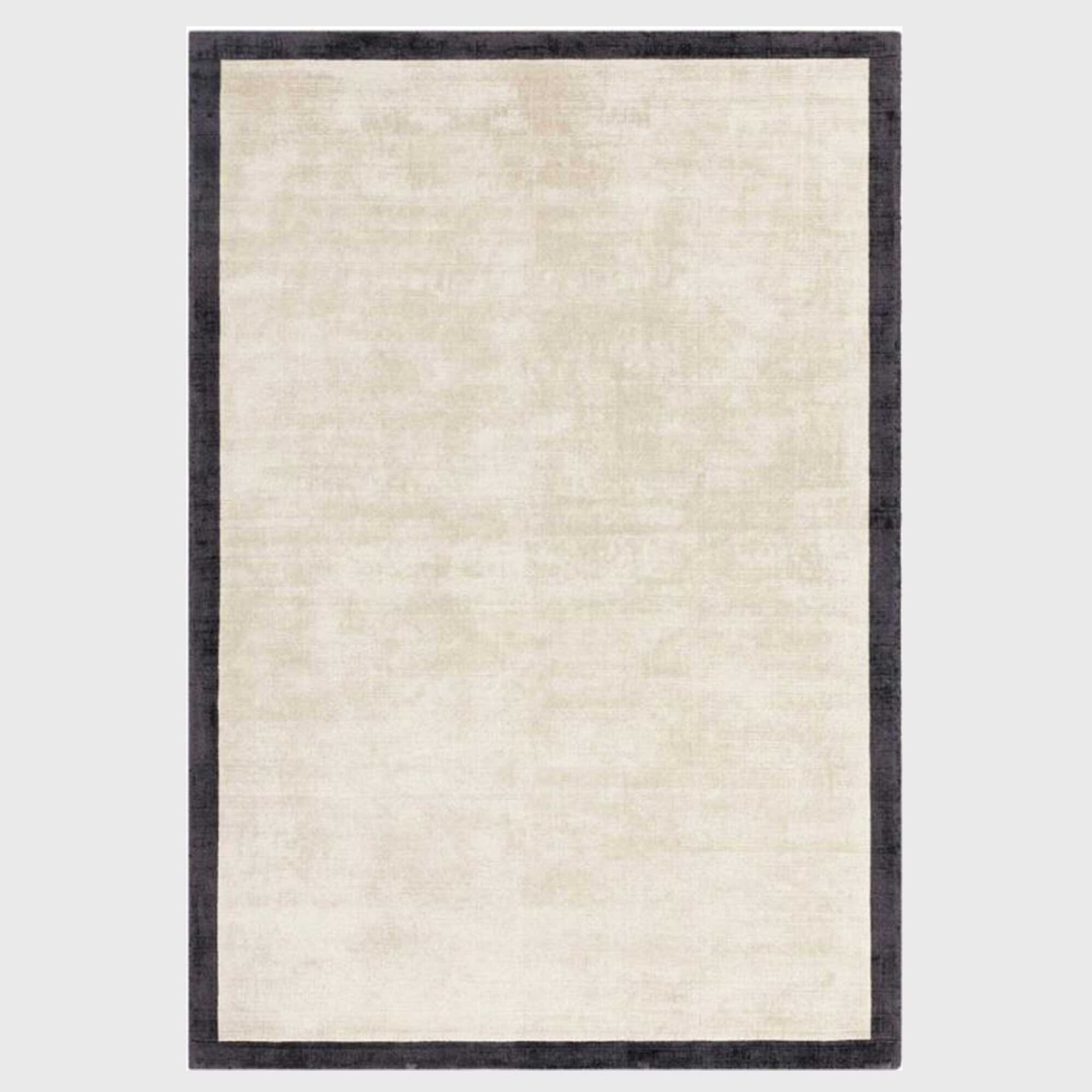 Tyde Border Rug 120x170cm Putty/Charcoal, Square, Neutral Viscose | Barker & Stonehouse