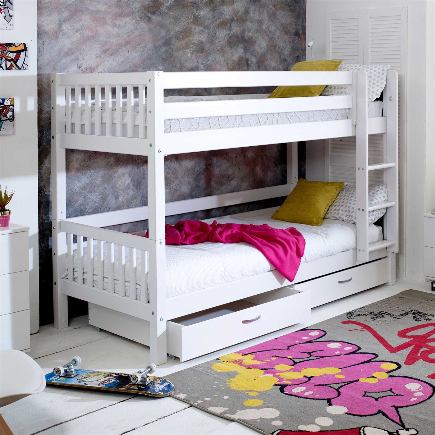 Ferdie Bunkbed Frame With Pair Of Drawers, White | Barker & Stonehouse
