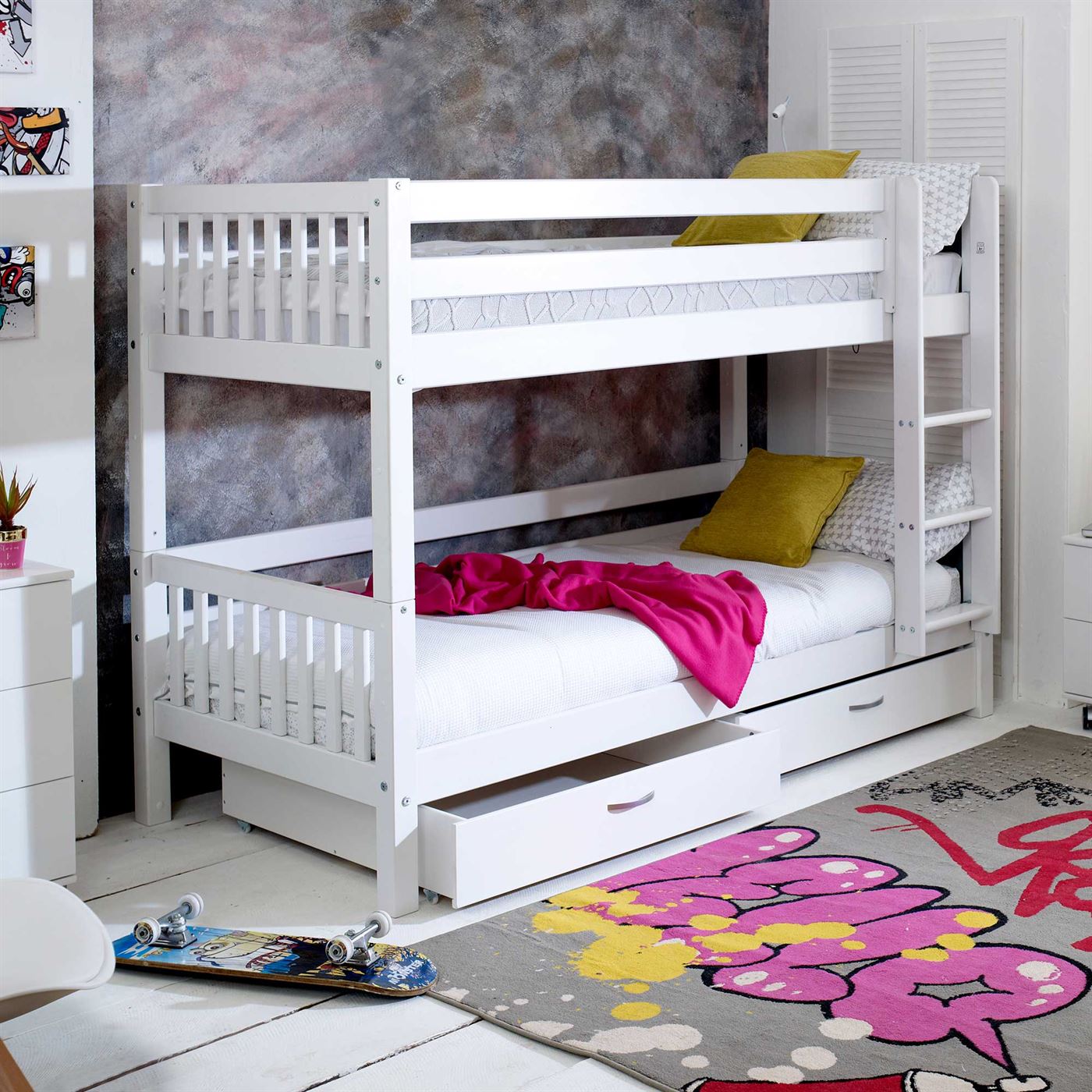 Ferdie White Wood Children s Single Bunk Bed With 2 Drawers