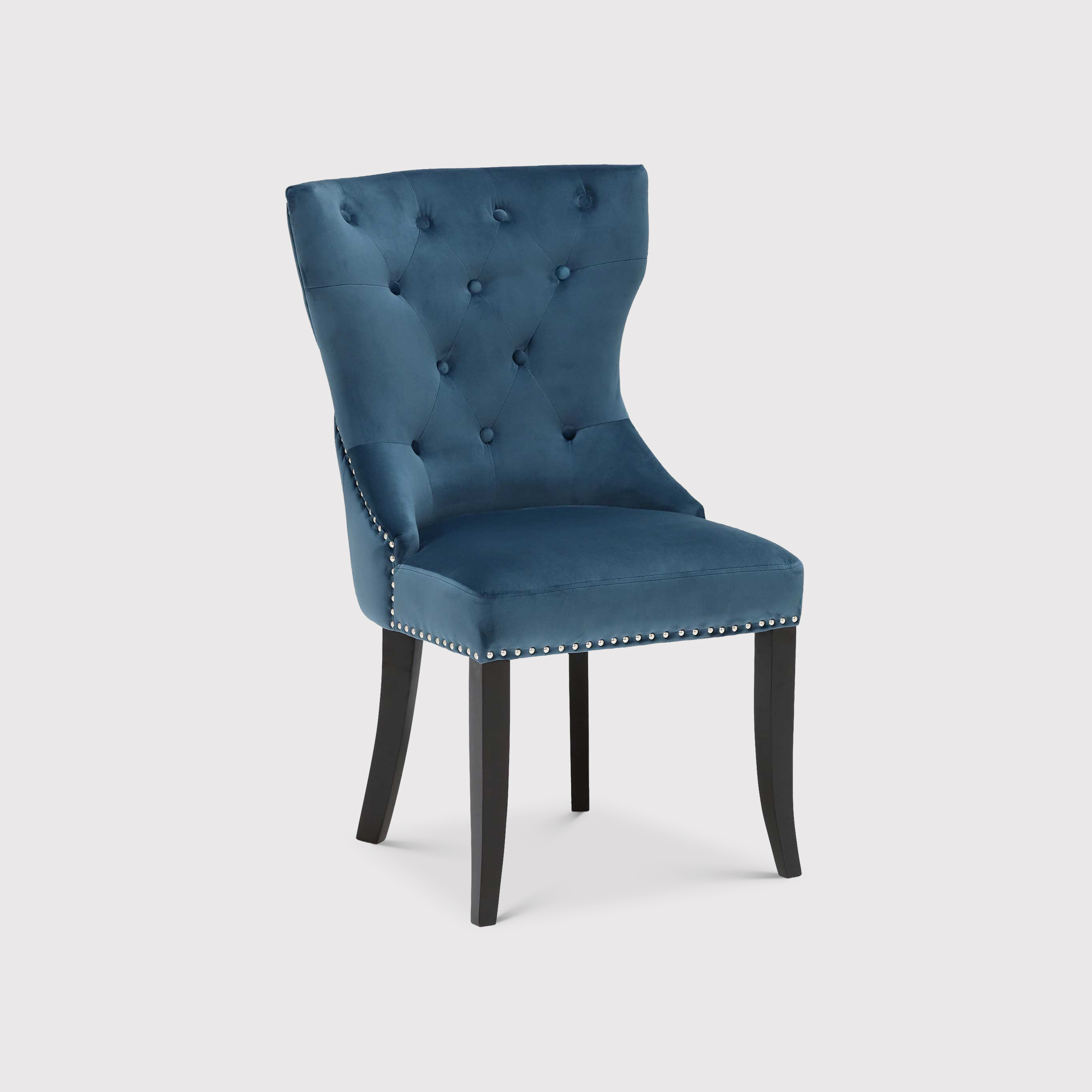 Kinsey Blue Velvet High Back Buttoned Dining Chair With Studs, Viola