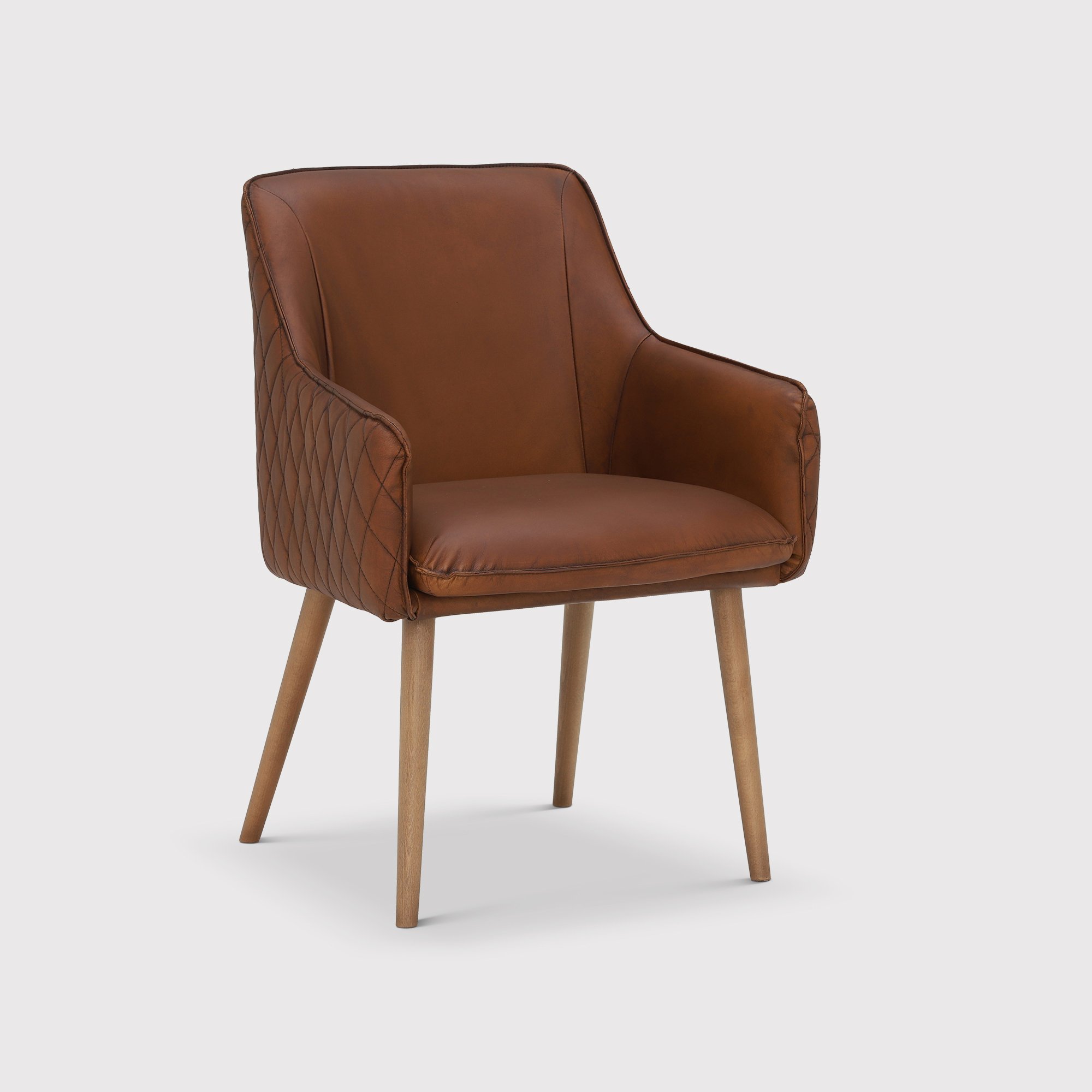 Pure Furniture Antares Dining Dining Chair With Arms, Brown Leather | Barker & Stonehouse