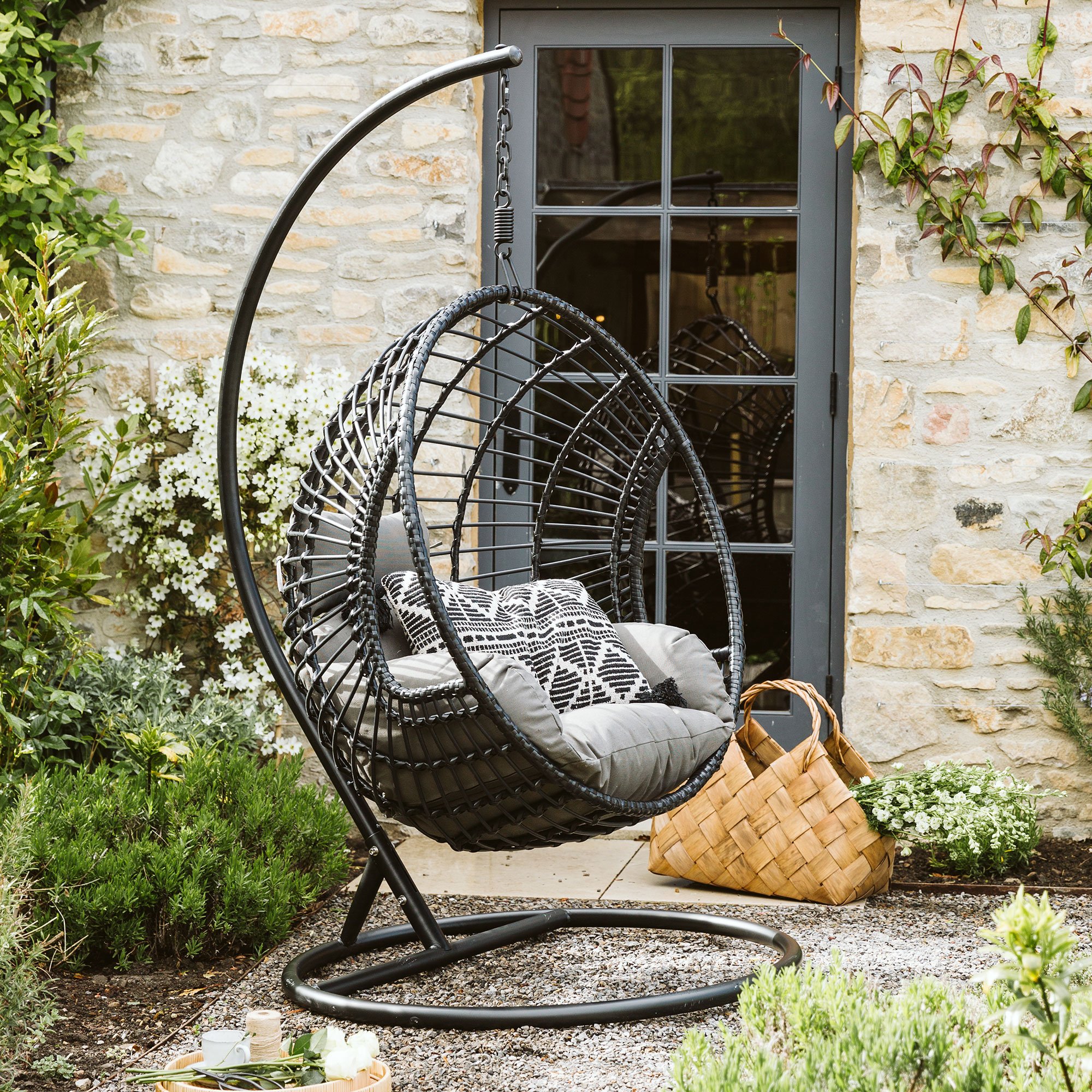 Castello Hanging Chair With Base, Black | Barker & Stonehouse