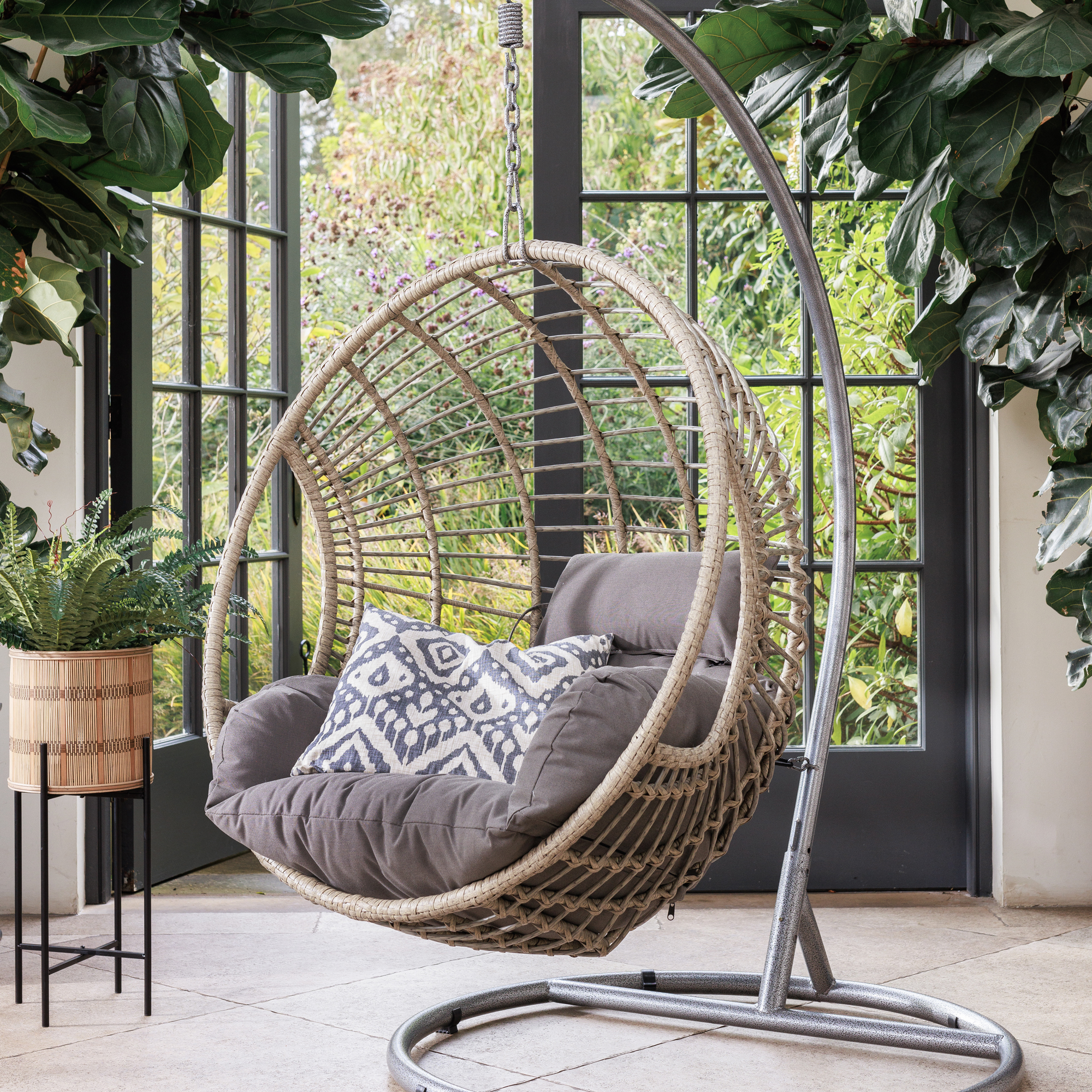 Castello Hanging Chair With Base, Grey | Barker & Stonehouse
