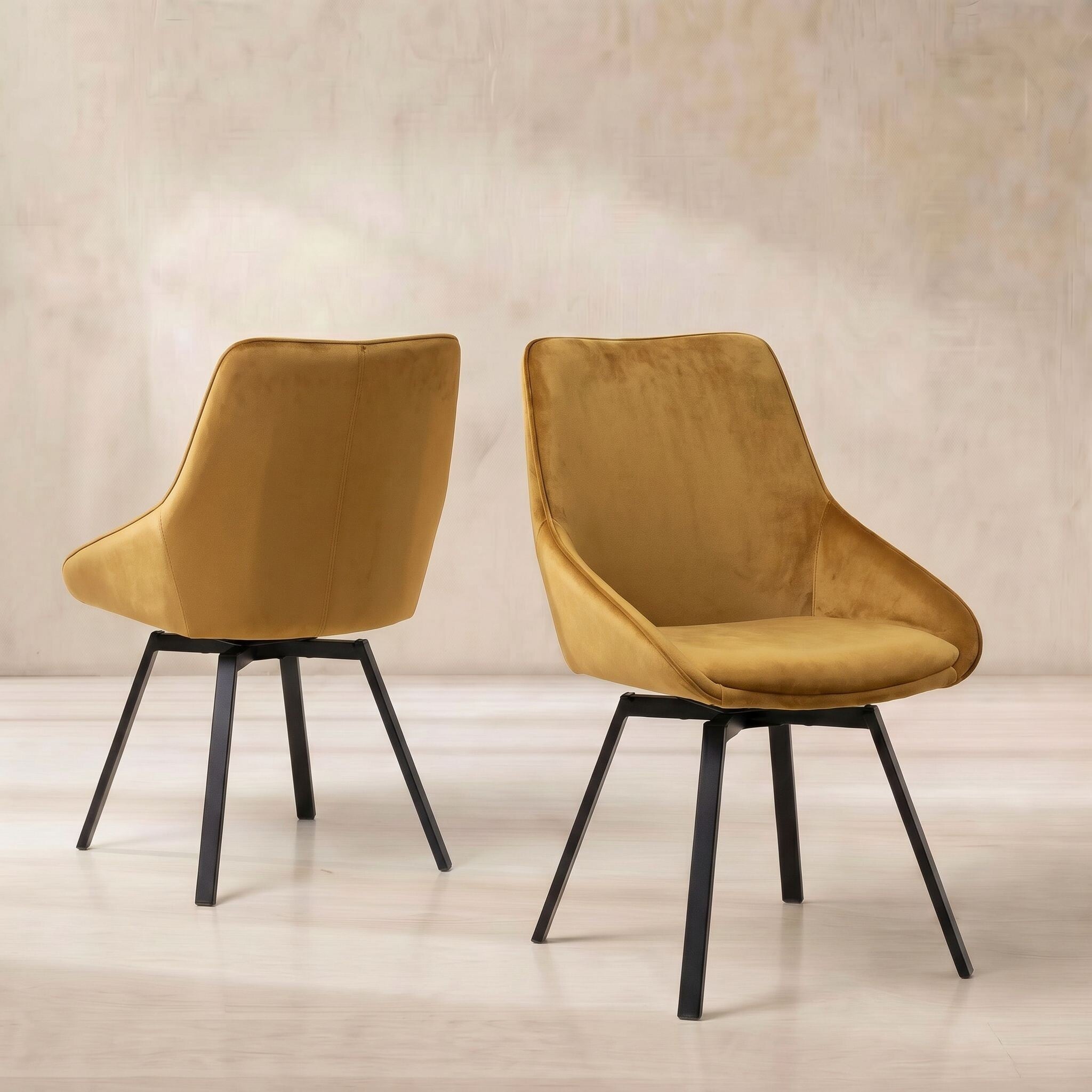 Beckton leisure swivel dining chair in yellow velvet