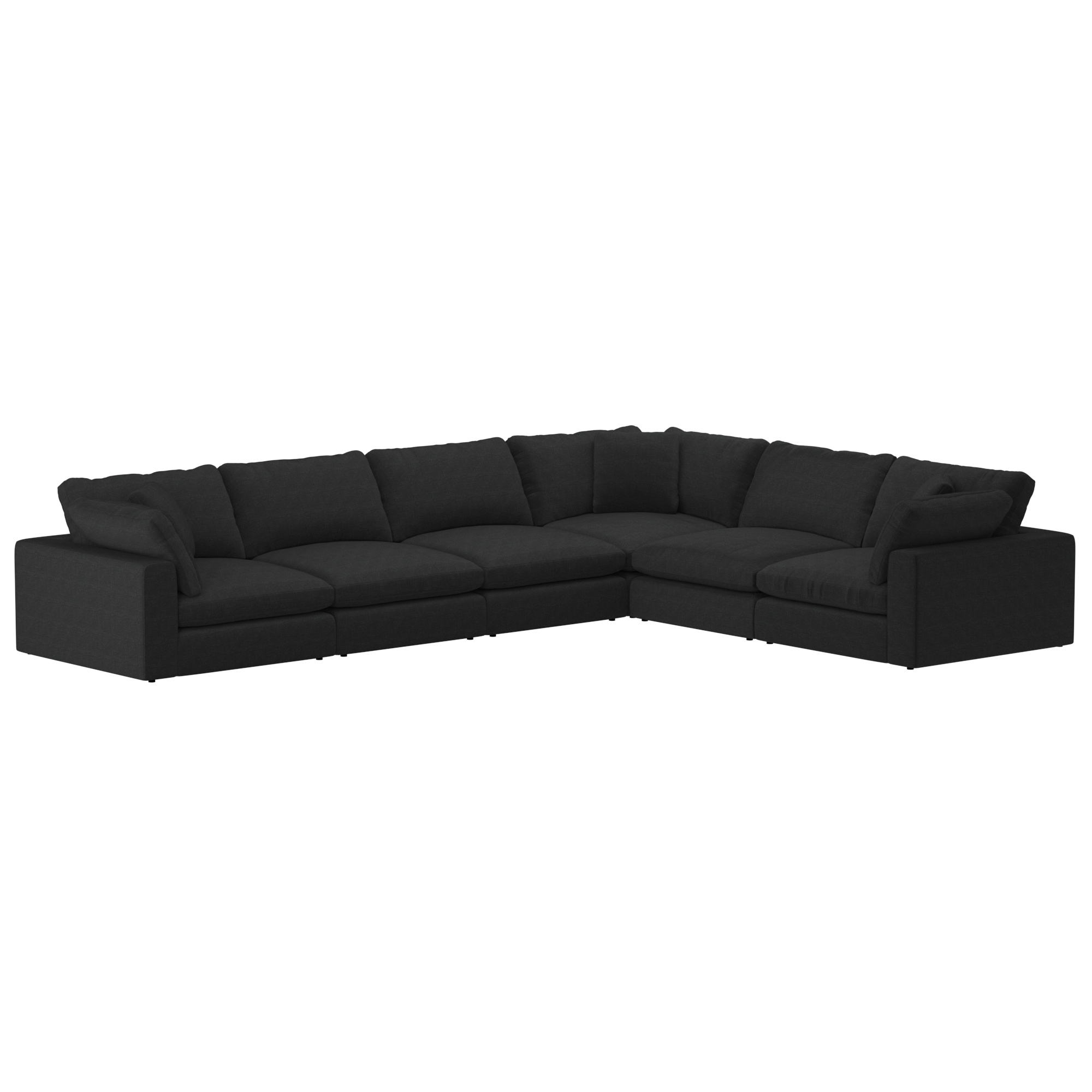 Artenis Modular 3 + 3 Corner Sofa With Footstool, Black Fabric | Barker & Stonehouse