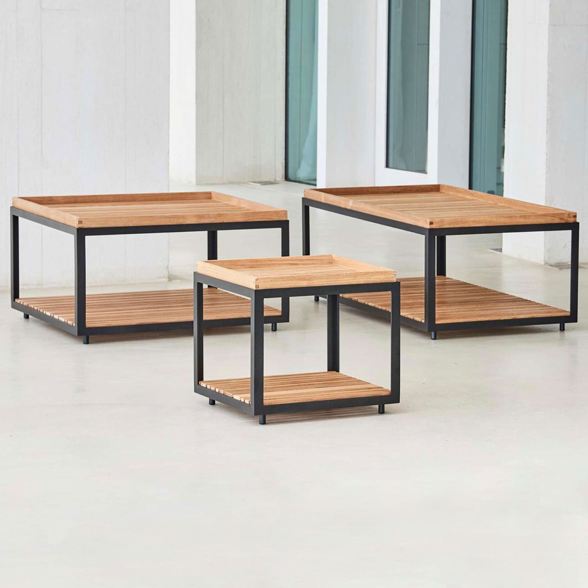 Cane Line Level Large Base Coffee Table With Set Of 2 Tops, Brown | Barker & Stonehouse