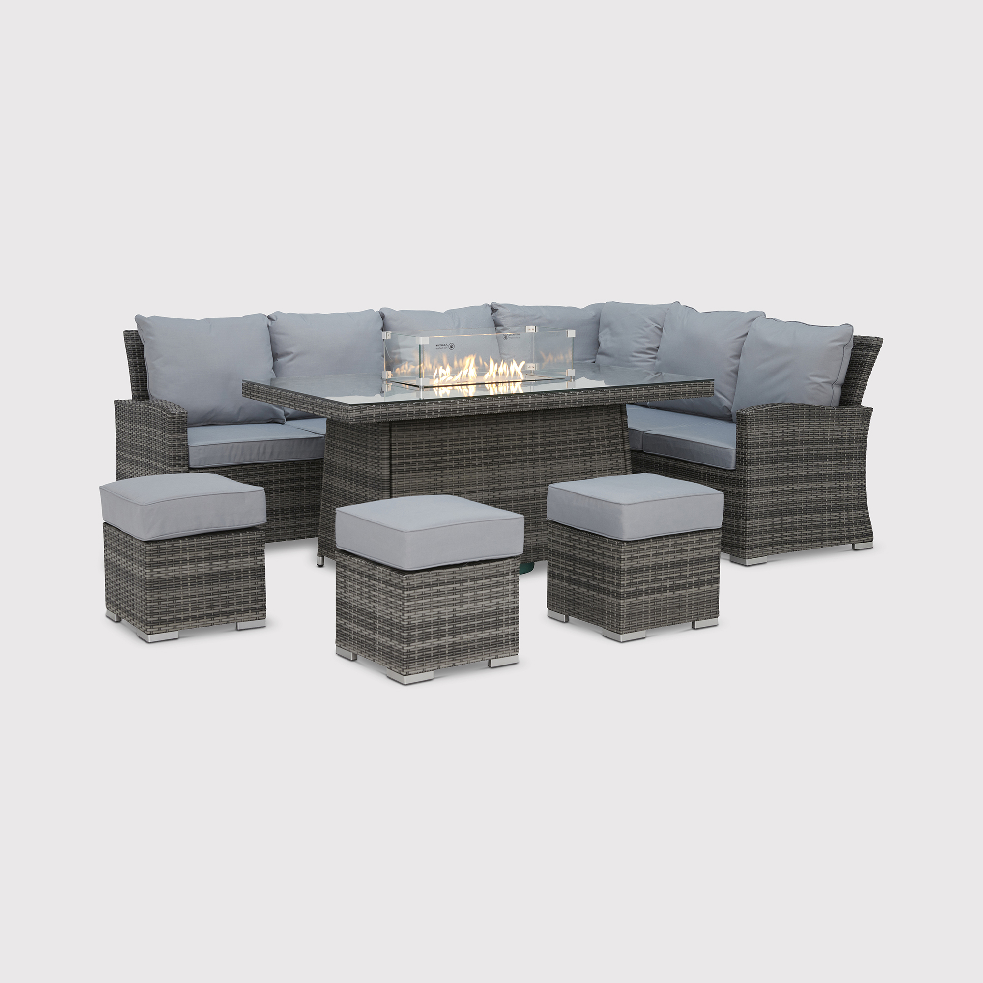 Cresswell Corner Dining Set With Fire Pit, Grey | Barker & Stonehouse