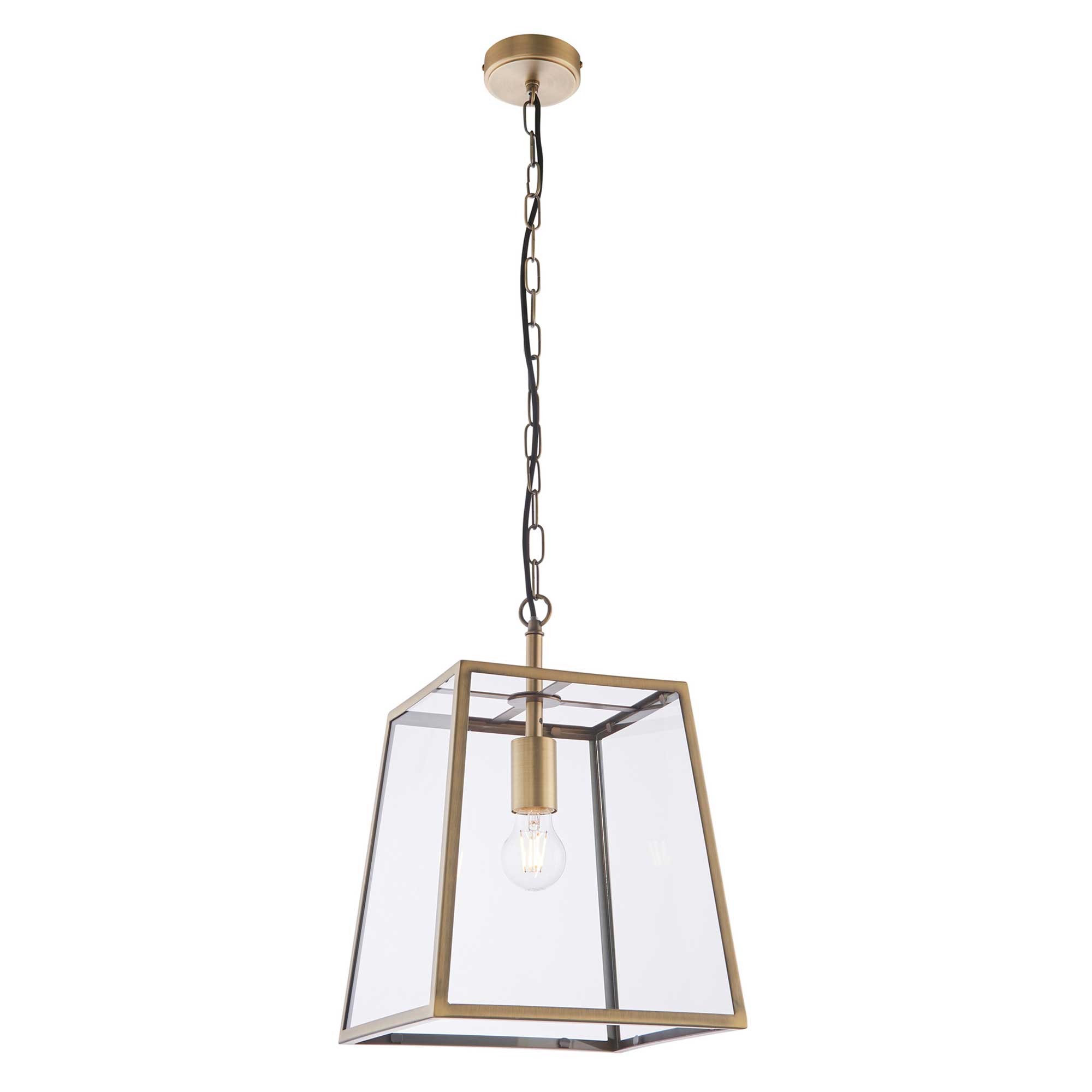 Brass Lantern Pendant Light, Gold Glass | Barker & Stonehouse