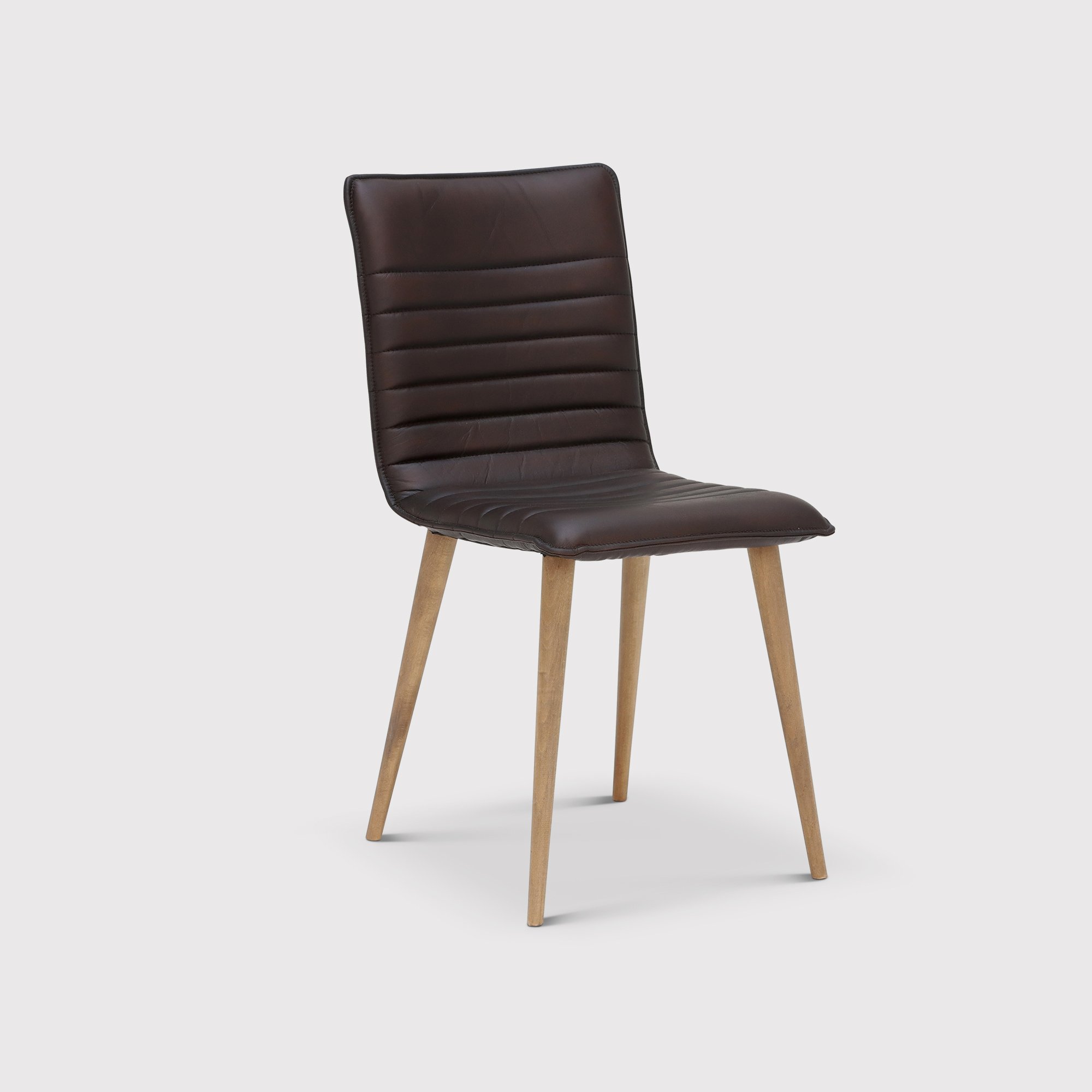 Pure Furniture Bram Dining Chair With Wooden Legs, Brown Leather | Barker & Stonehouse
