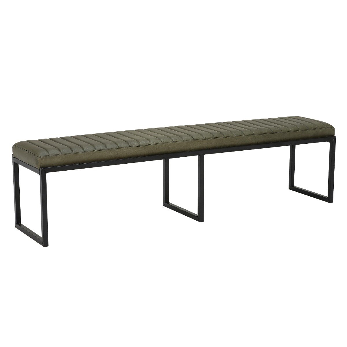 Pure Furniture Brutus Bench 180cm With Matt Black Frame, Green Leather | Barker & Stonehouse
