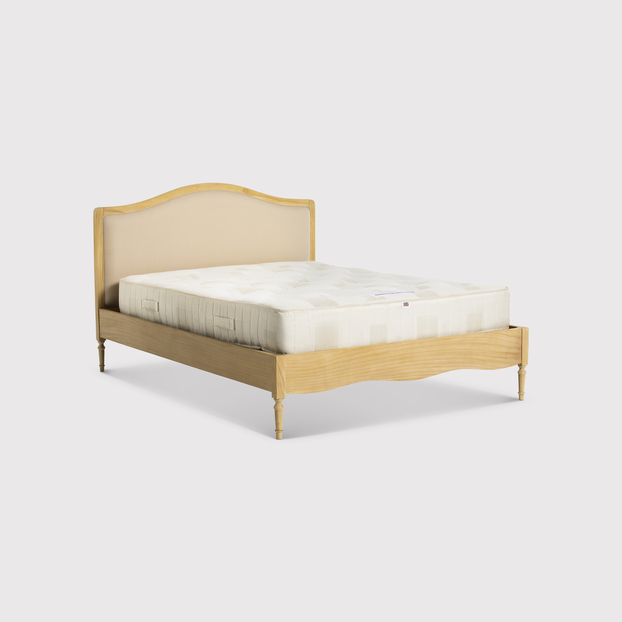 Cecile Light Wood Upholstered French Style King Bed Frame, Barker