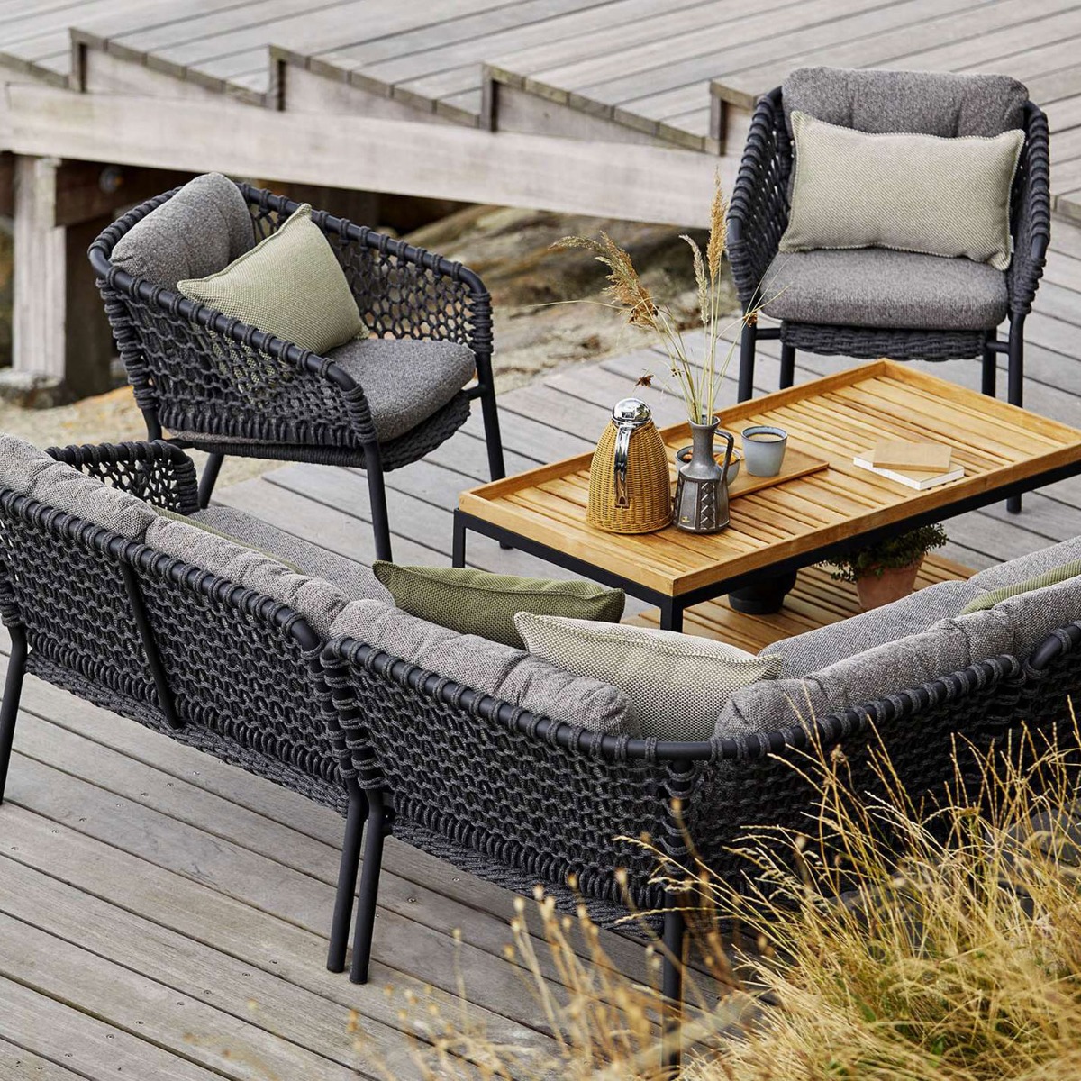 Cane Line Ocean Lounge Chair With Cushion Set, Grey | Barker & Stonehouse