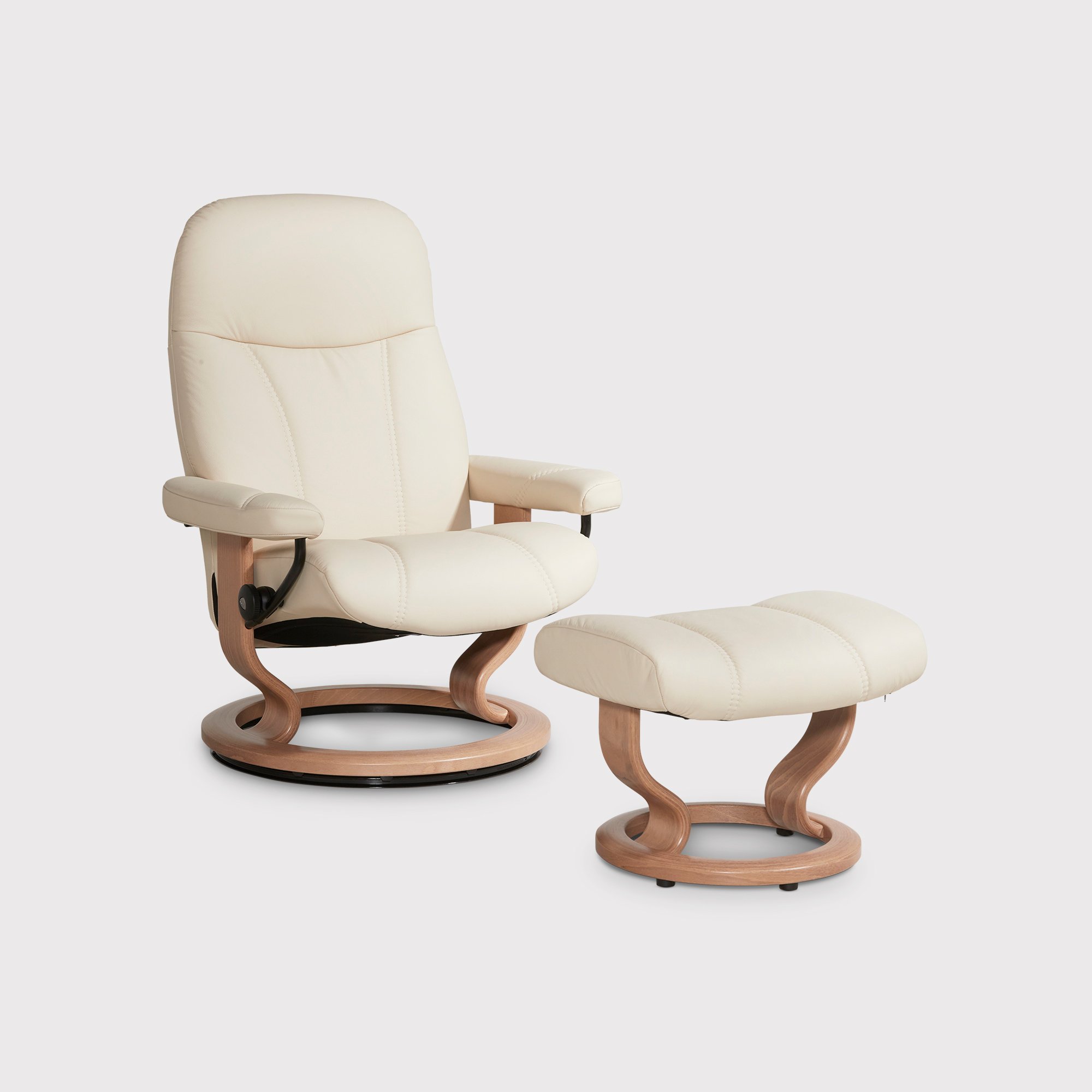 Stressless Consul Medium Recliner Chair & Stool, Neutral Leather | Barker & Stonehouse