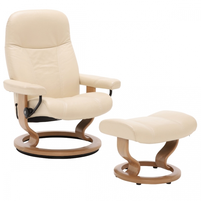 Stressless Consul Medium Recliner Chair & Stool, Neutral Leather | Barker & Stonehouse