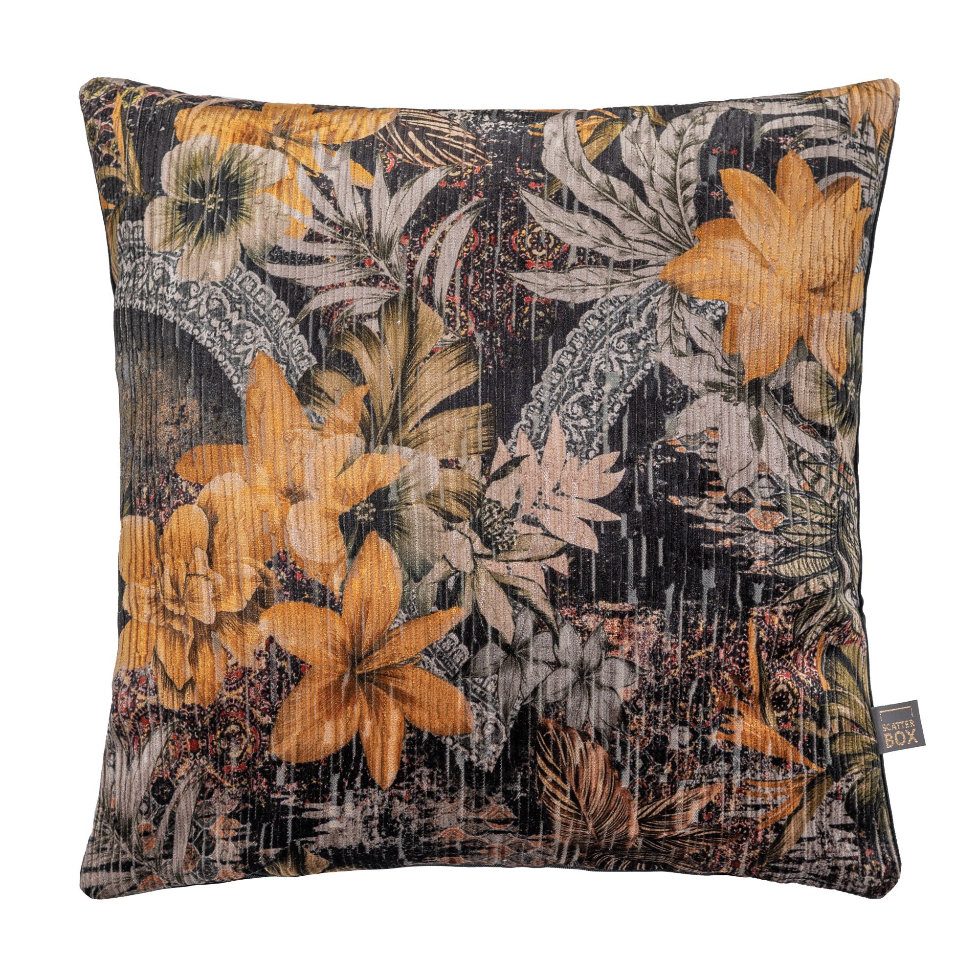 Botanical Cushion, Square, Black Polyester | Barker & Stonehouse