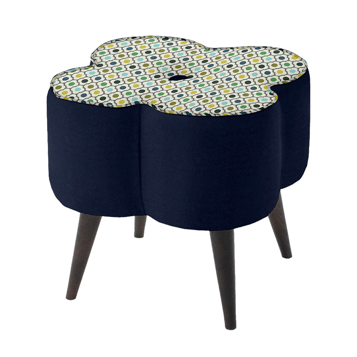 Orla Kiely Daisy Small Stool, Blue Fabric | Barker & Stonehouse