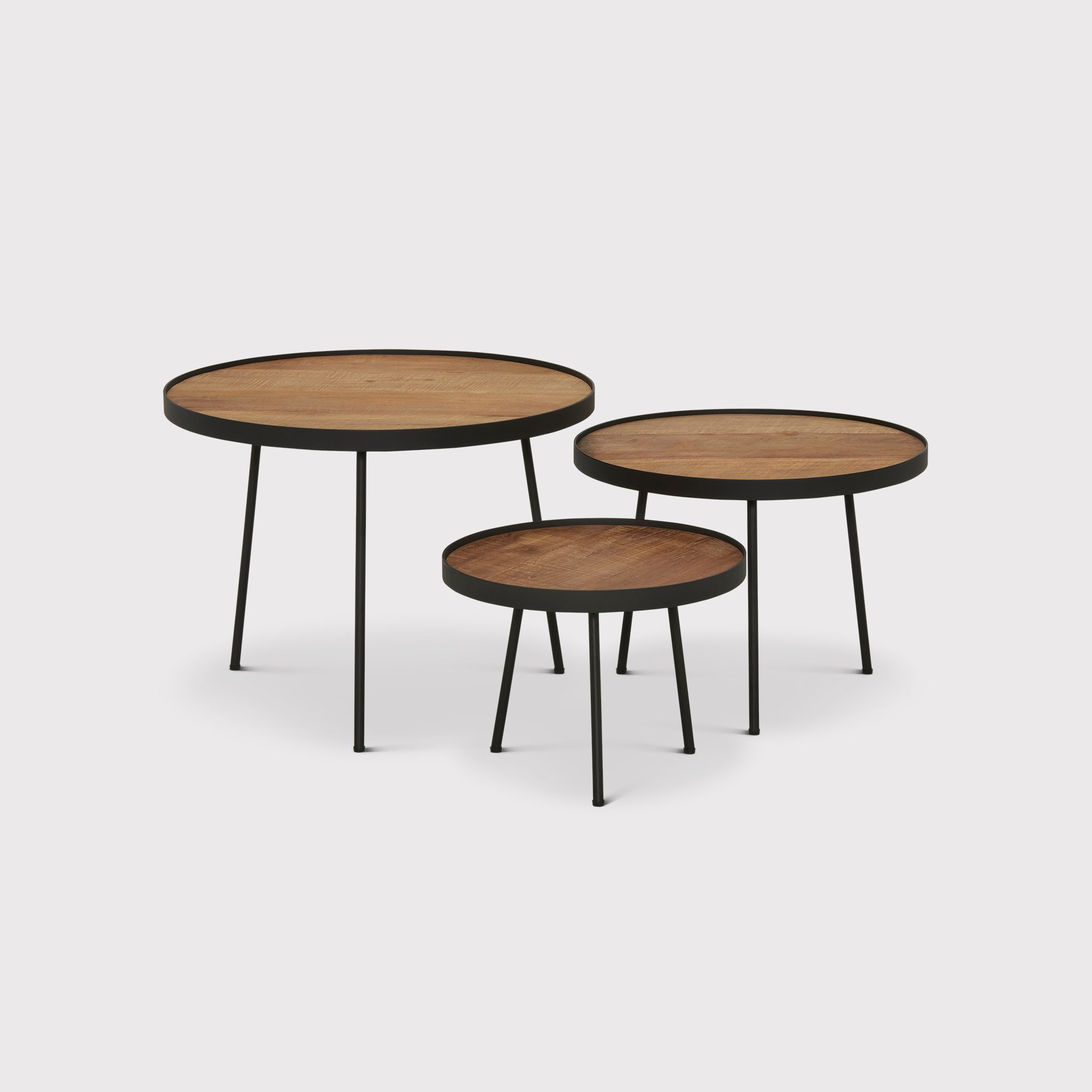 Fika Set Of 3 Coffee Tables, Round, Brown | Barker & Stonehouse