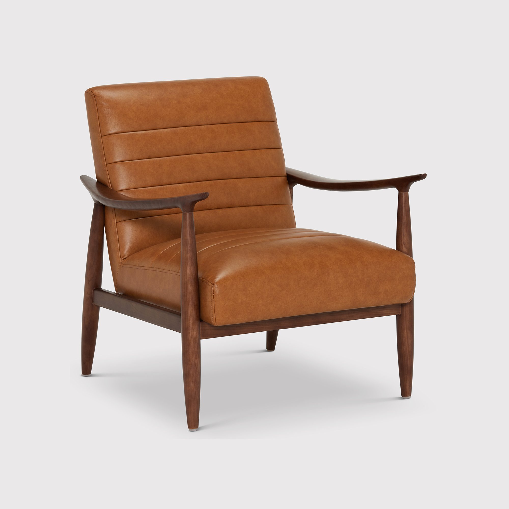 Hockney Brown Leather Accent Chair with Wood Frame, - Barker & Stonehouse