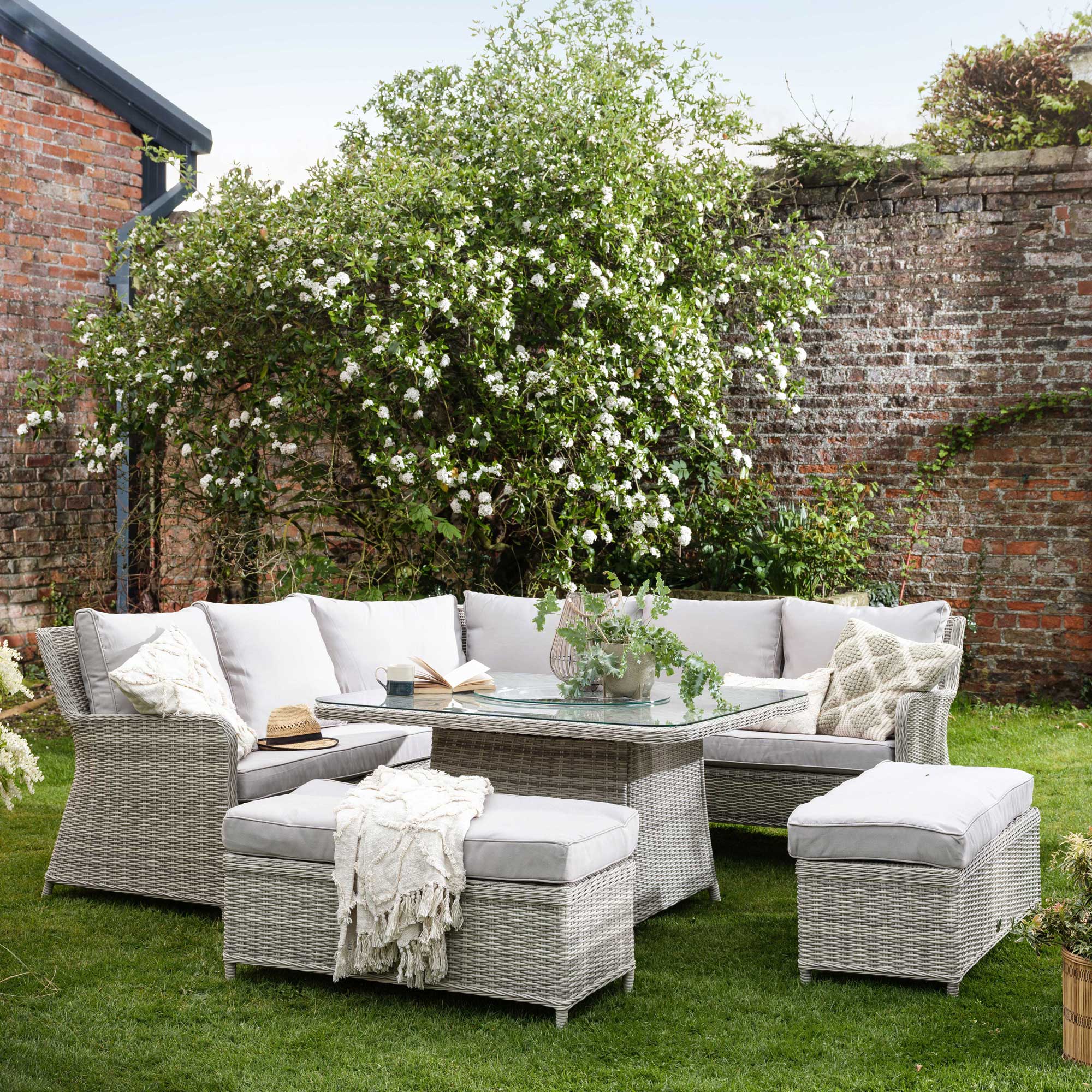 Hathaway Dining Set With Firepit, Grey | Barker & Stonehouse