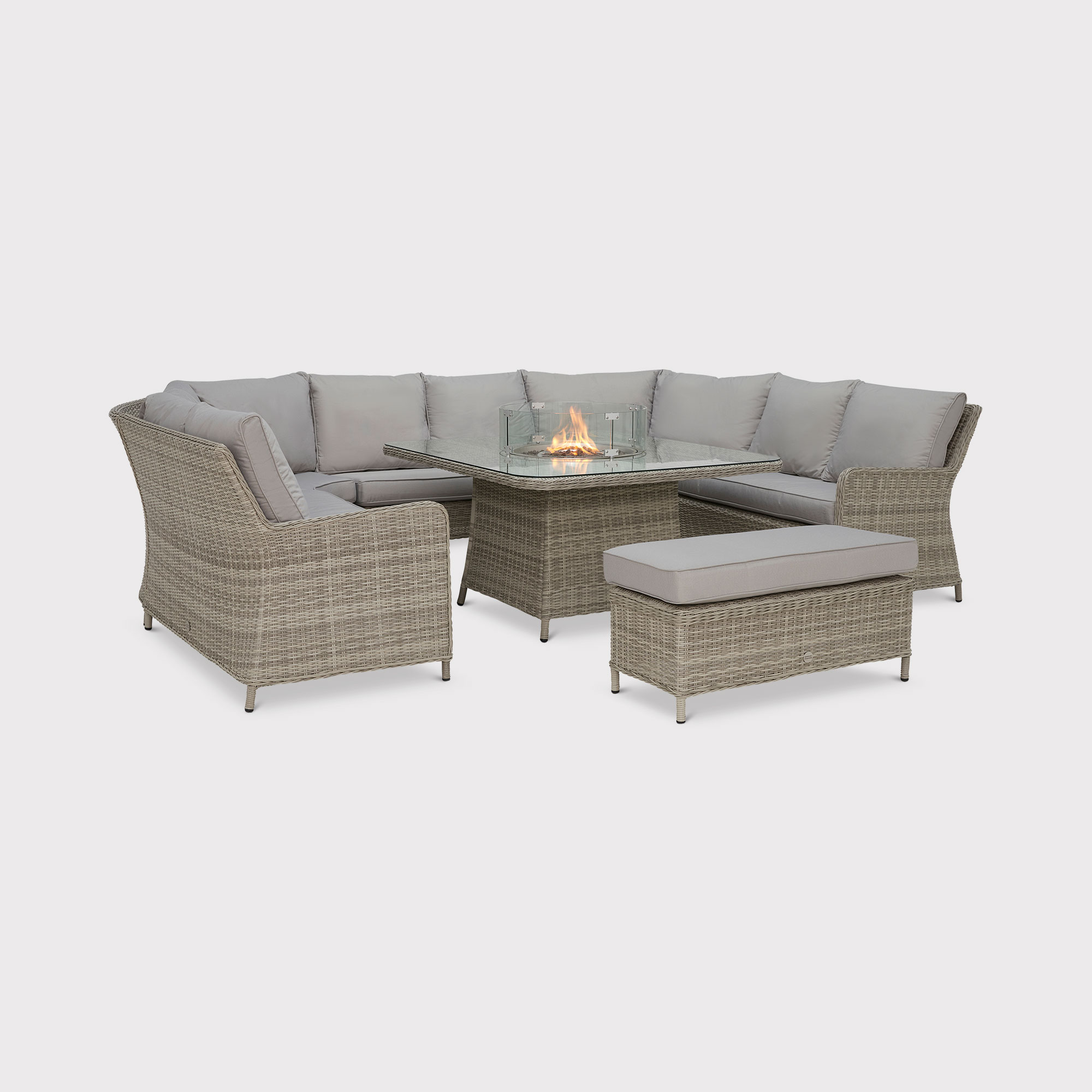 Hathaway Rattan Royal UShaped Corner Garden Sofa Dining Set with Fire