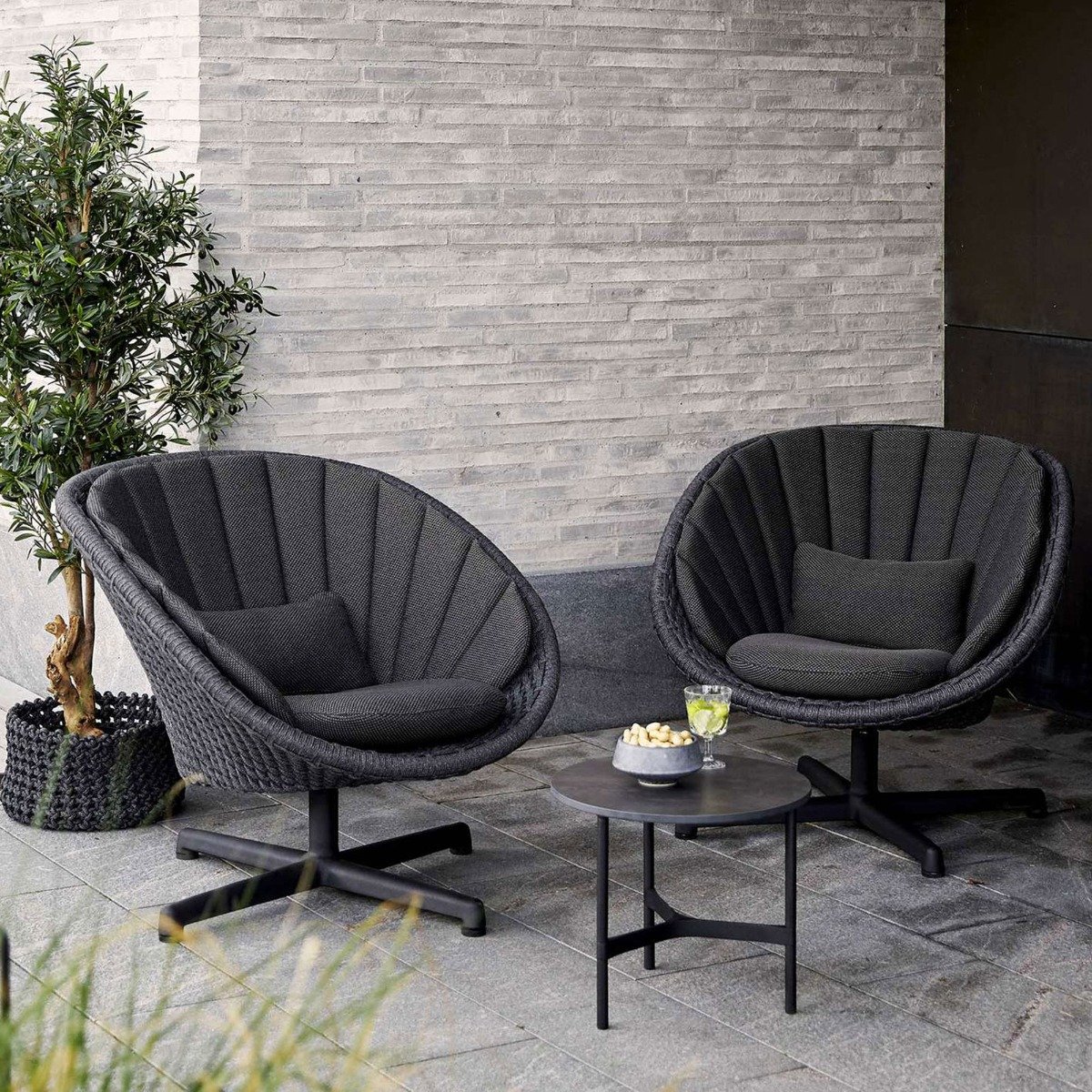Cane Line Peacock Swivel Lounge Chair With Cushion Set, Grey | Barker & Stonehouse