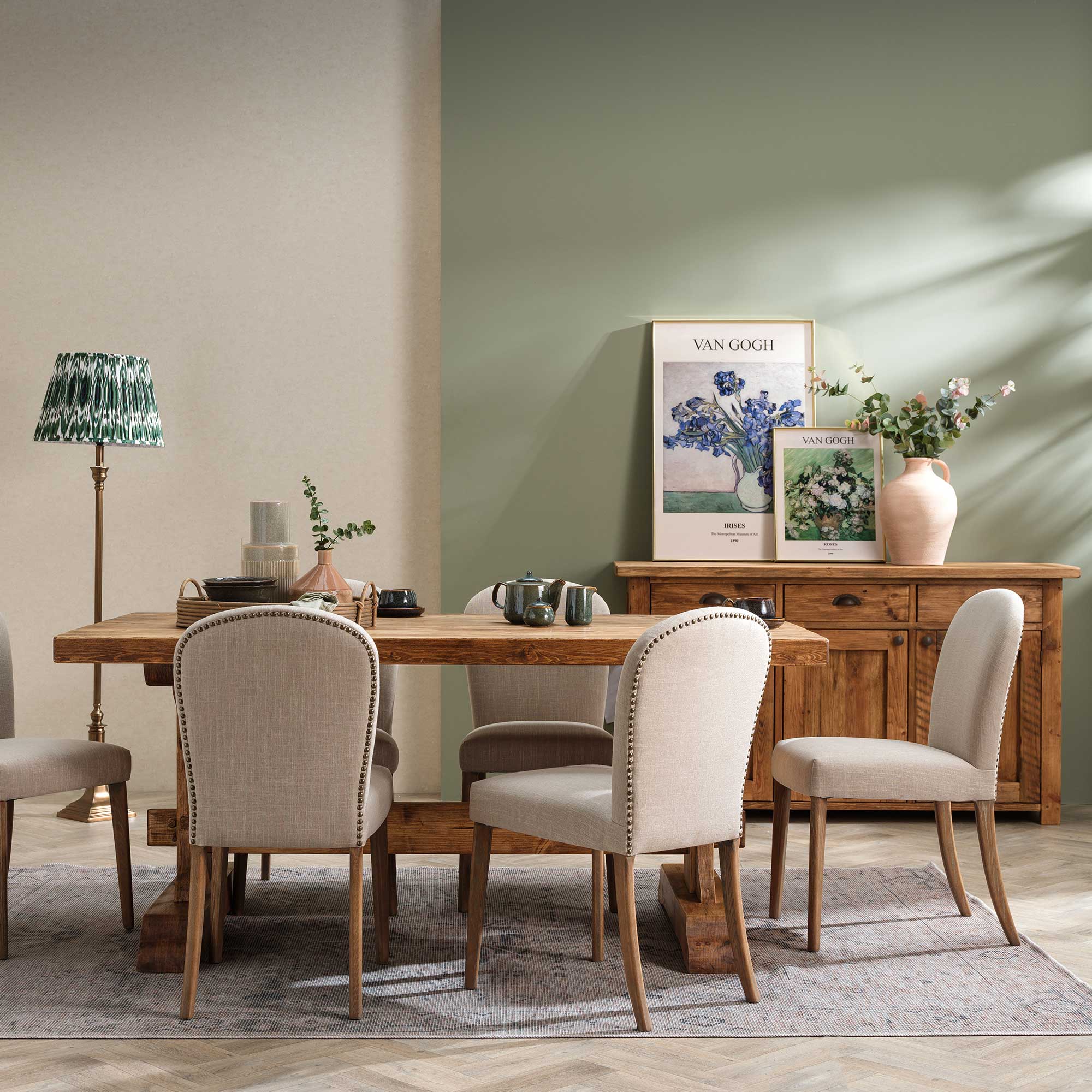 Covington Dining Table + 6 Beige Maurice Chairs, Brown | Barker & Stonehouse