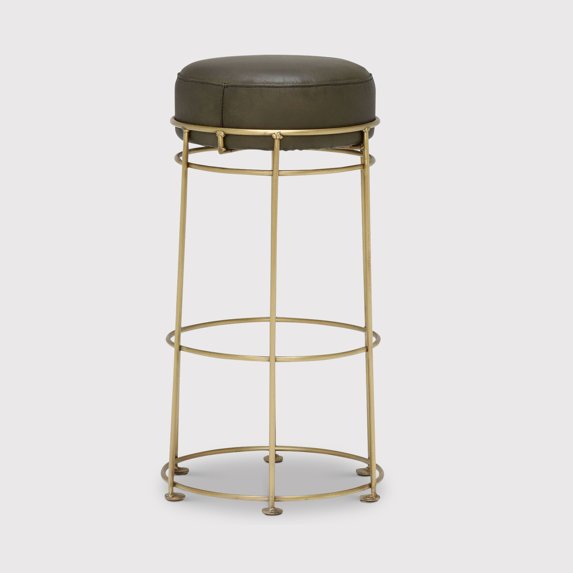 Pure Furniture Nola Barstool With Brass Antique Frame, Green | Barker & Stonehouse