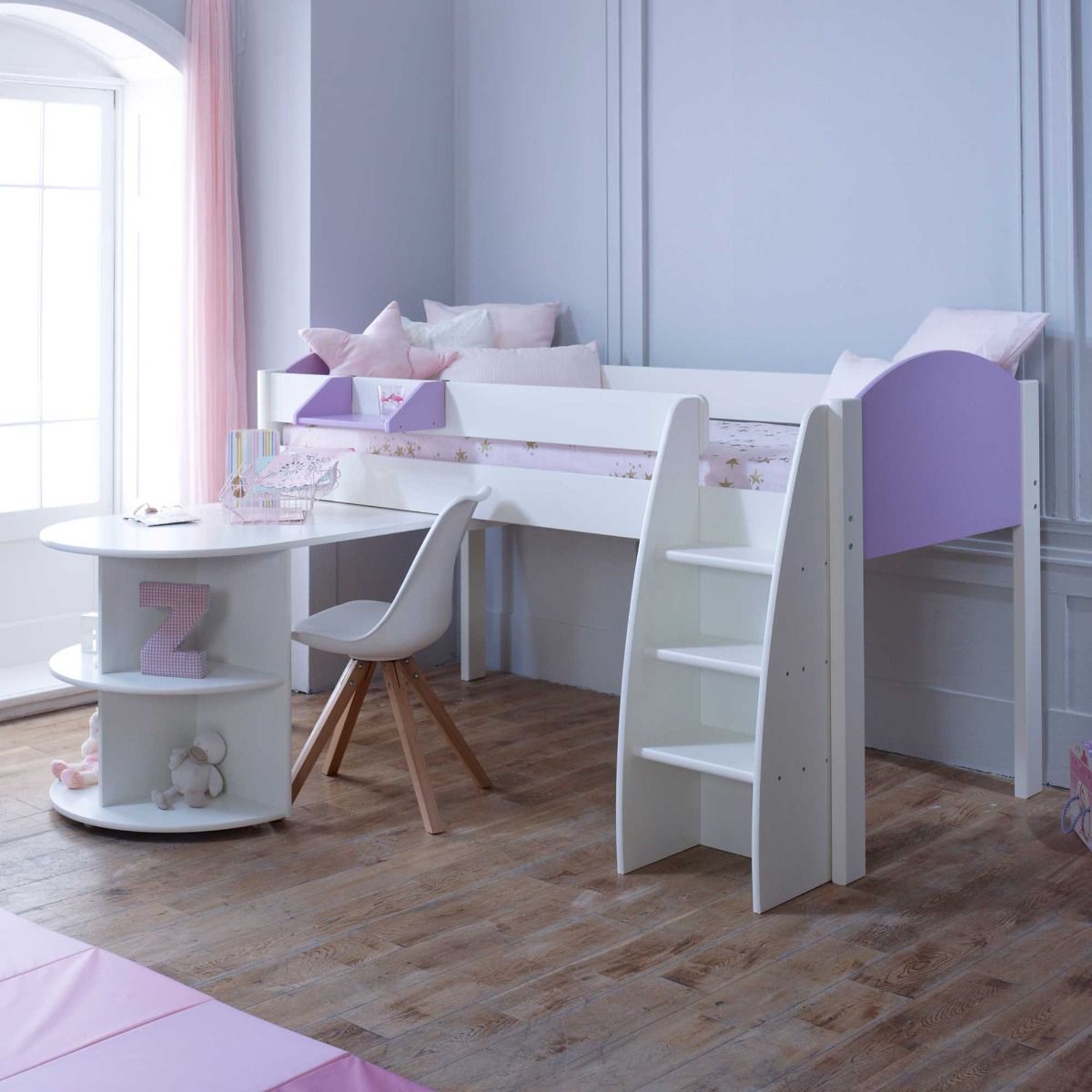 Eli Single Midsleeper With Pull Out Desk, Purple | Barker & Stonehouse