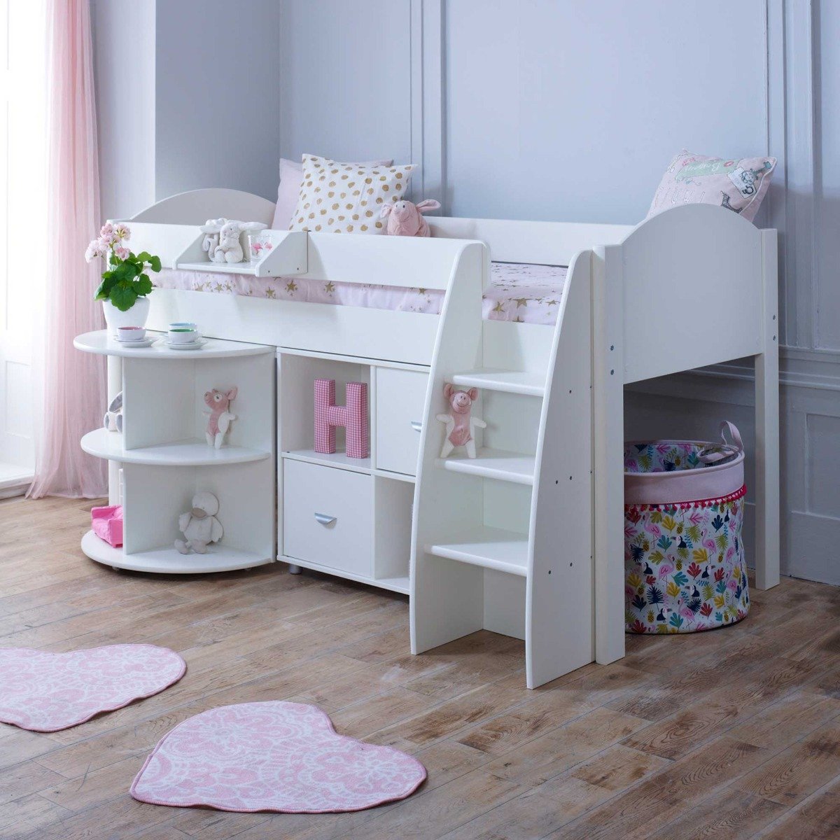Eli Single Midsleeper With Pull Out Desk & Cube Unit, White | Barker & Stonehouse