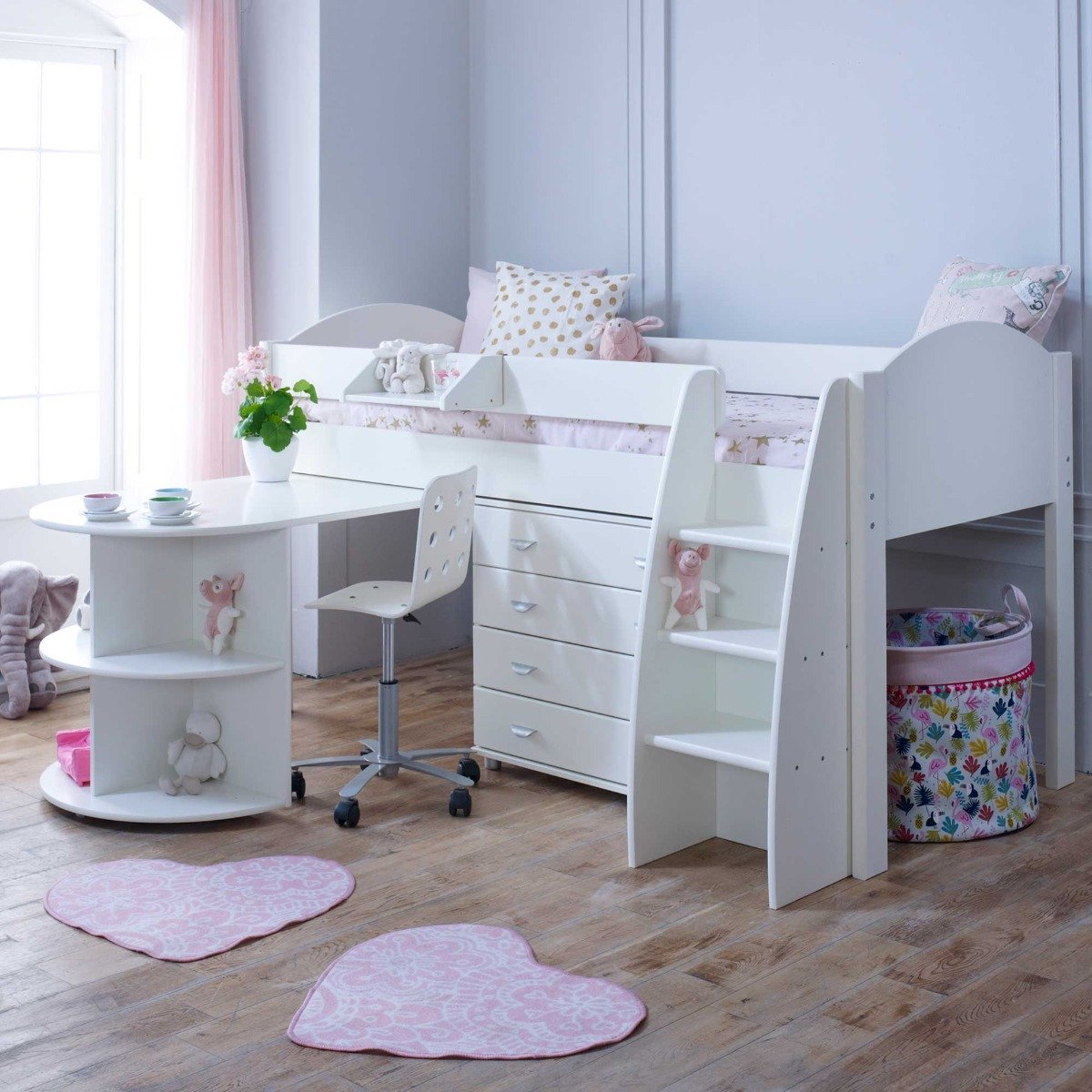 Eli Single Midsleeper With Pull Out Desk, White | Barker & Stonehouse