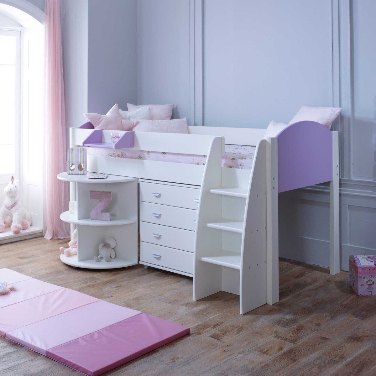 Eli Single Midsleeper With Pull Out Desk, Purple | Barker & Stonehouse