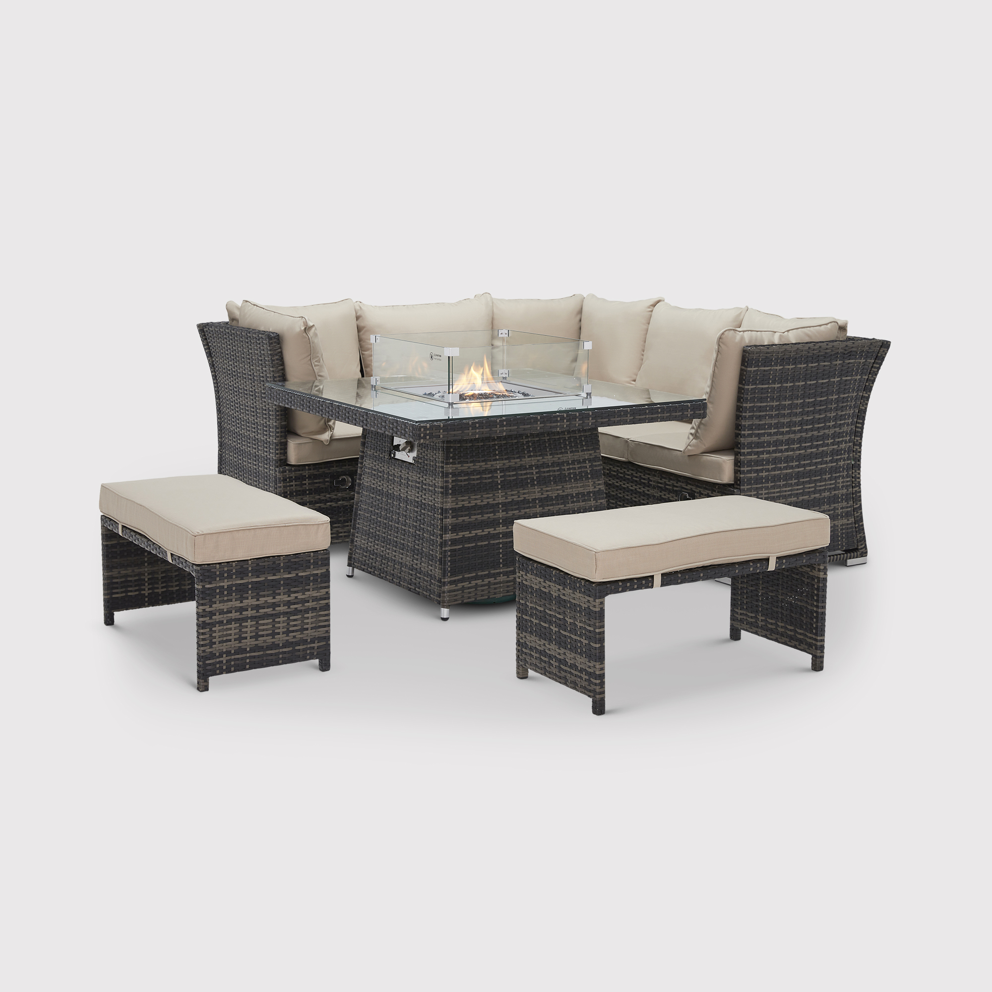 Polperro Natural Rattan Reclining Side Garden Corner Dining Set With Fire Pit Barker Stonehouse