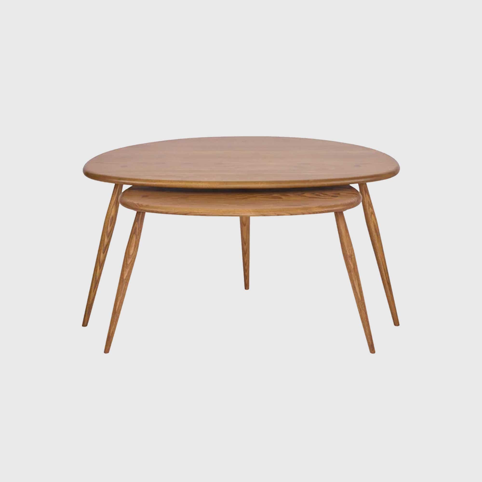 Ercol Pebble Coffee Table Nest, Round, Brown | Barker & Stonehouse