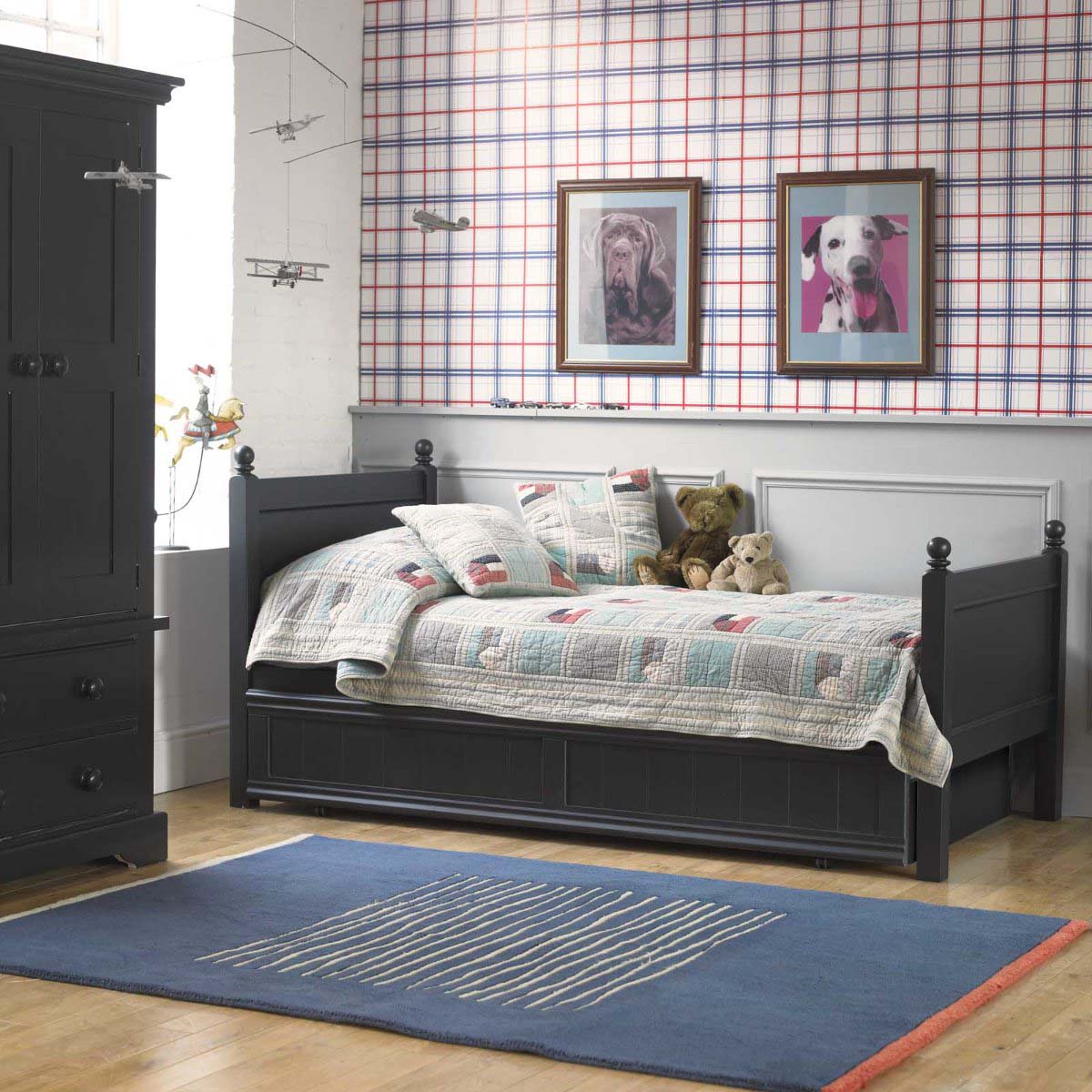 Pippin Single Bed With Trundle, Blue Wood | Barker & Stonehouse