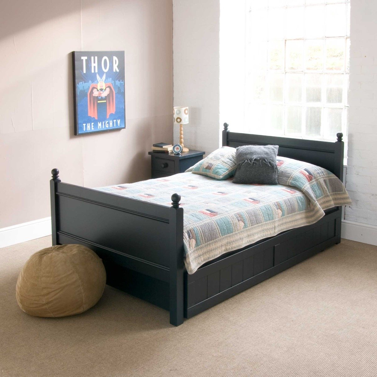 Pippin Small Double Bed With Trundle, Blue Wood | Barker & Stonehouse
